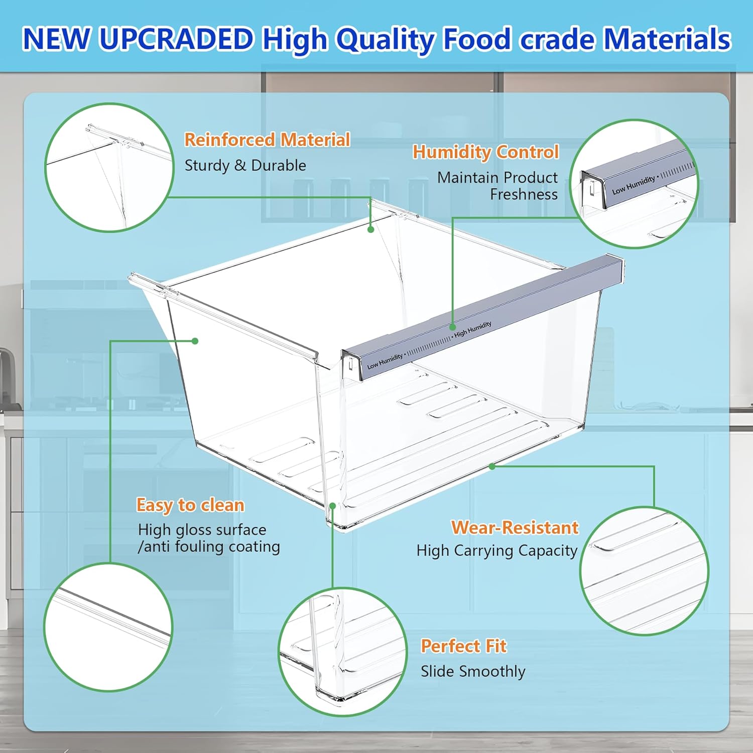 W11162443 W11046494SxS Replacement for refrigerator freshness drawer Compatible with Whirlpool, Maytag Refrigerator. W11162443 Crisper Replace for whirlpool, refrigerator drawer