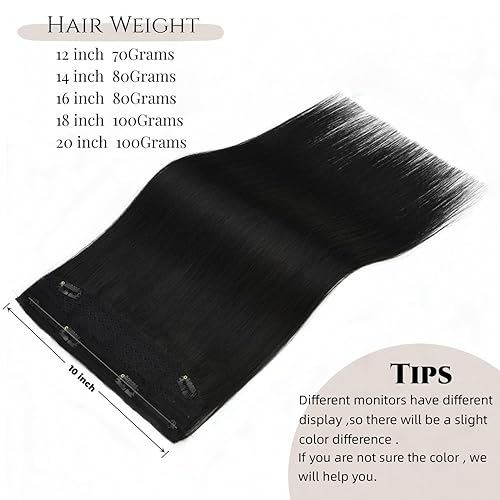 Miniatura 4 de Extensiones de cabello real con hilo invisible #1 negro azabache, extensiones de cabello humano real, tamaño ajustable, extensiones de cabello de