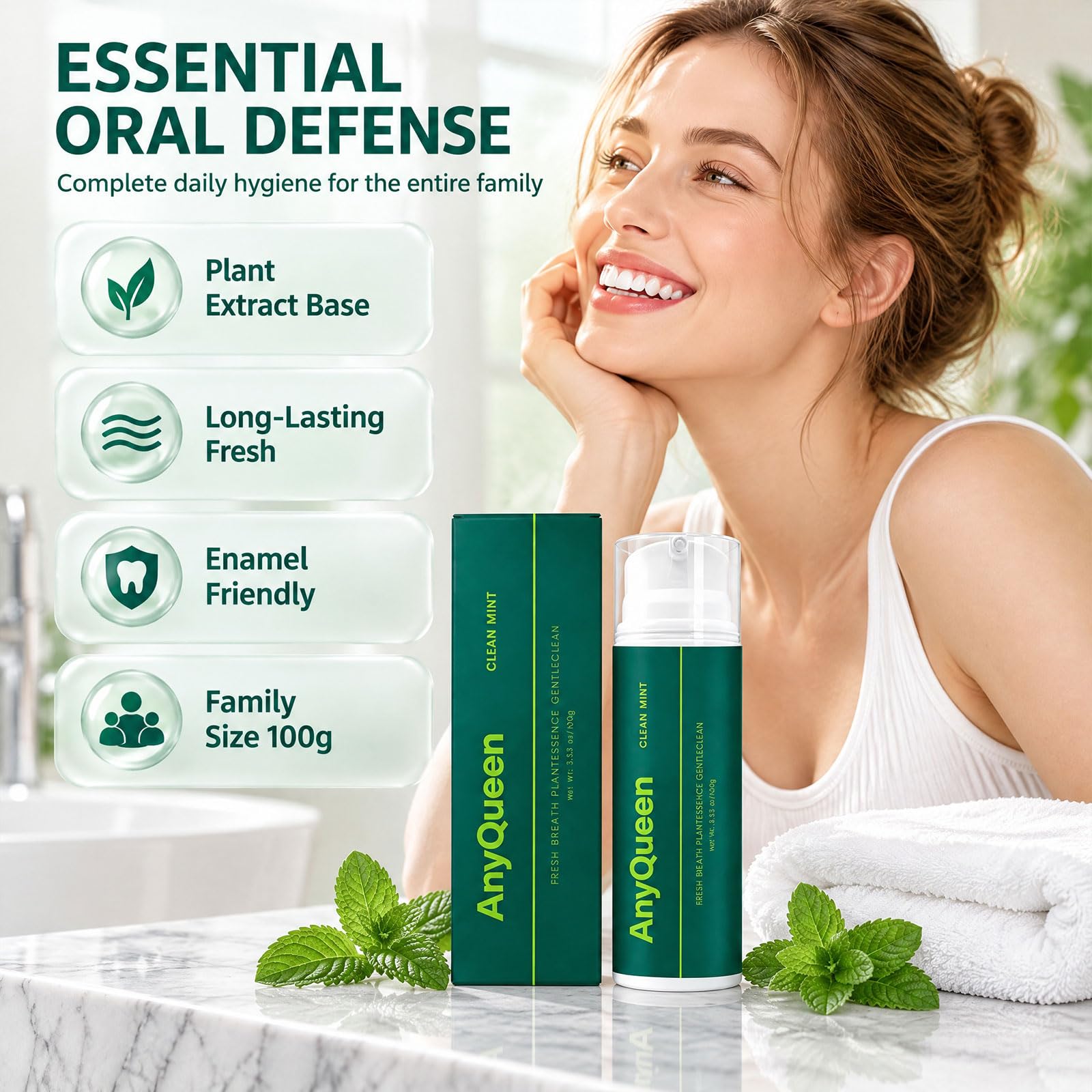 Anyqueen Pasta De Dientes Blanqueadora - Menta, Con Esencia Botánica
