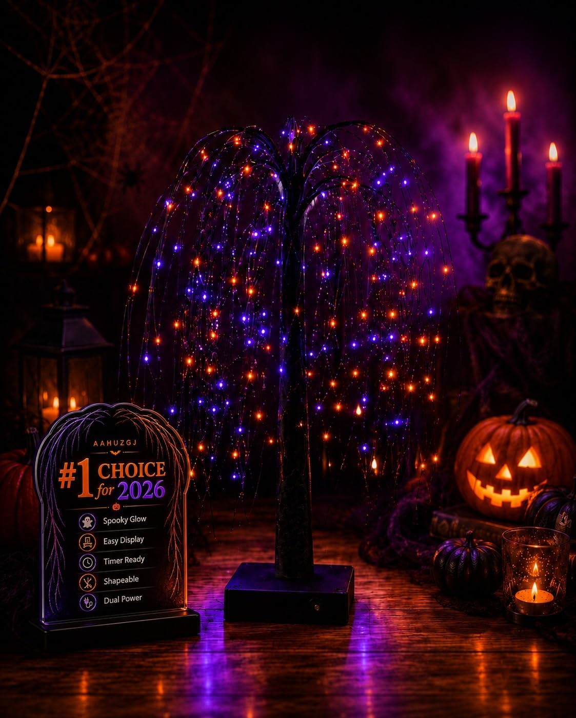 24 Inch Halloween Tree Lights Willow Spooky with Orange & Purple Lights