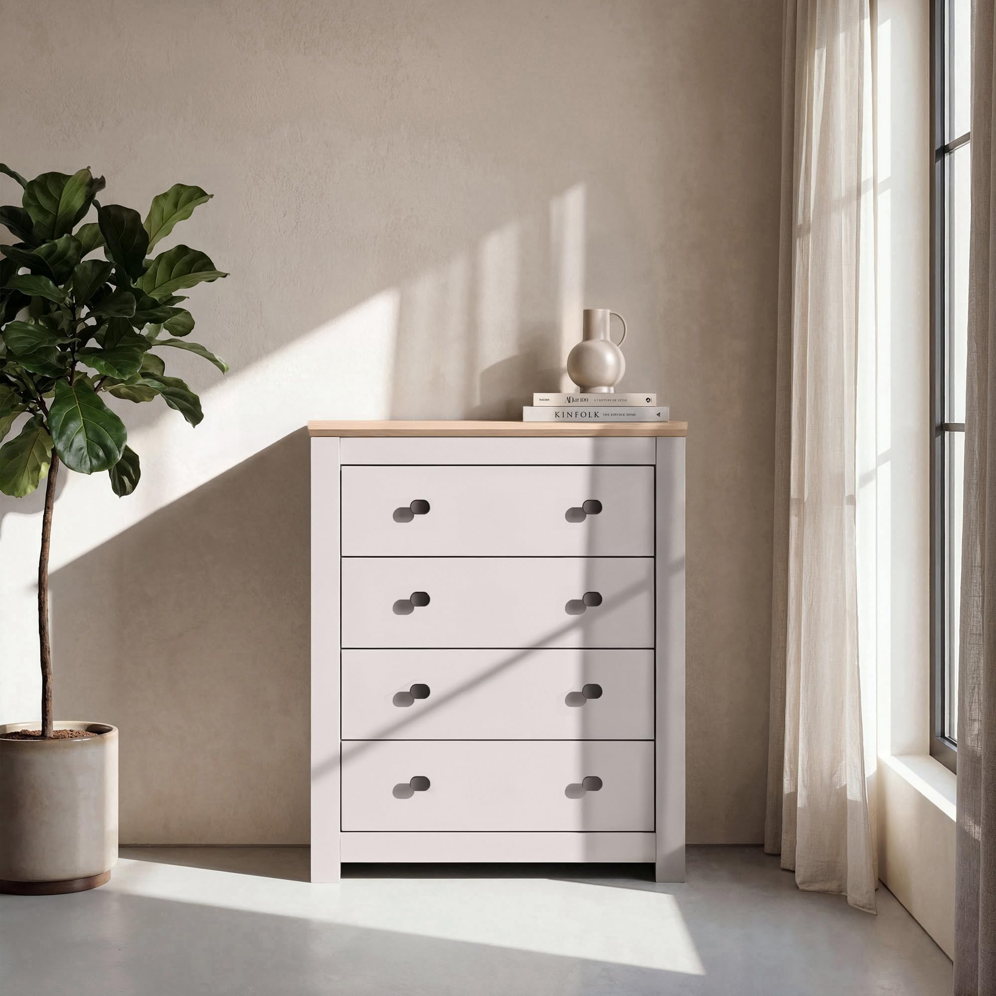 Dako Furniture® 4 Drawer Chest of Drawers MILFORD Cashmere Modern Bedroom Storage Cabinet with Contemporary Dresser for Bedroom, Living Room or Hallway