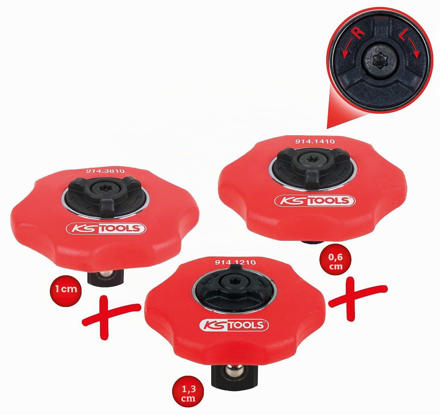 KS Tools 914.1215 Juego de minicarracas reversibles manuales, 3 pzs, 1/4"+3/8"+1/2"