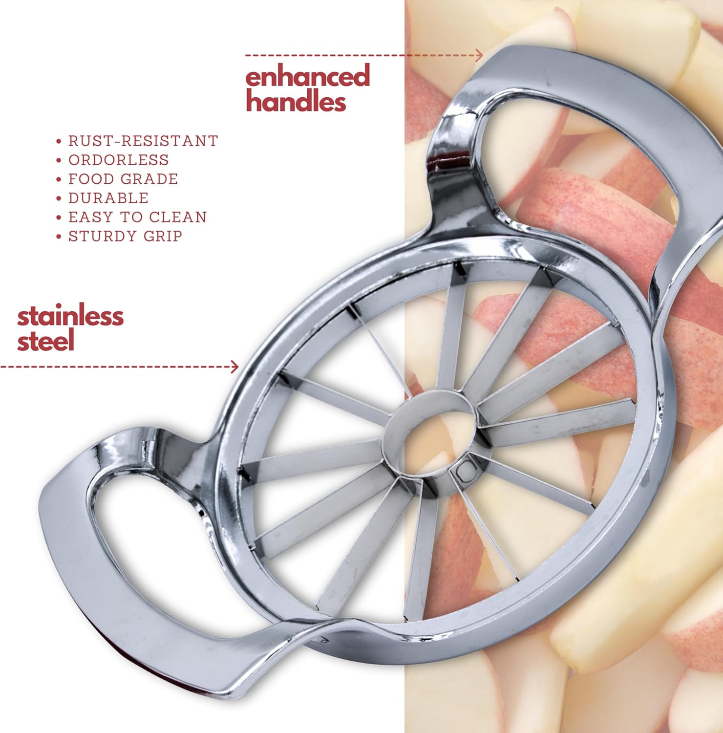Stainless Steel Apple Slicer and Corer - Upgraded 12-Blade Extra Large Apple Cutter & Heavy Duty Divider，Sturdy and Sharp slices for Vegetables & Fruits up to 4 Inch Apples Slicing Core Remover Tool