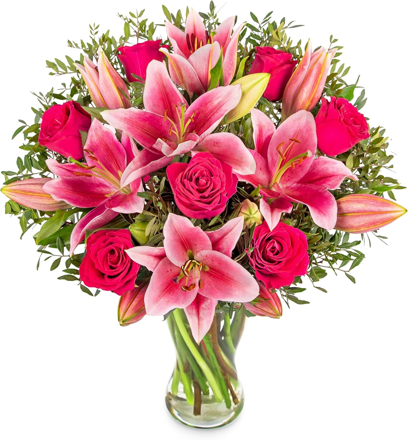 Flowers with Vase - Rose and Lily - Fresh Flowers - Birthday, Anniversary, Get Well, Thank You, Occasion Flower - Cut Floral Arrangement for Gifts, Weddings, Sympathy (Large Rose and Lily)