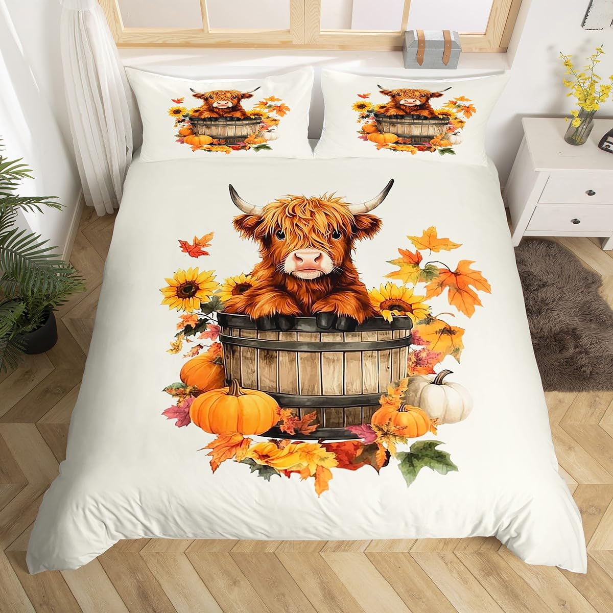 Homemissing Highland Cow Bedding Set Double Size Farmhouse Animals Bedding Duvet Cover Set For Boys Teens Decor Highland Cattle Comforter Cover Set Farmhouse Bedspread Cover Bedroom Quilt Cover 3Pcs — image 1
