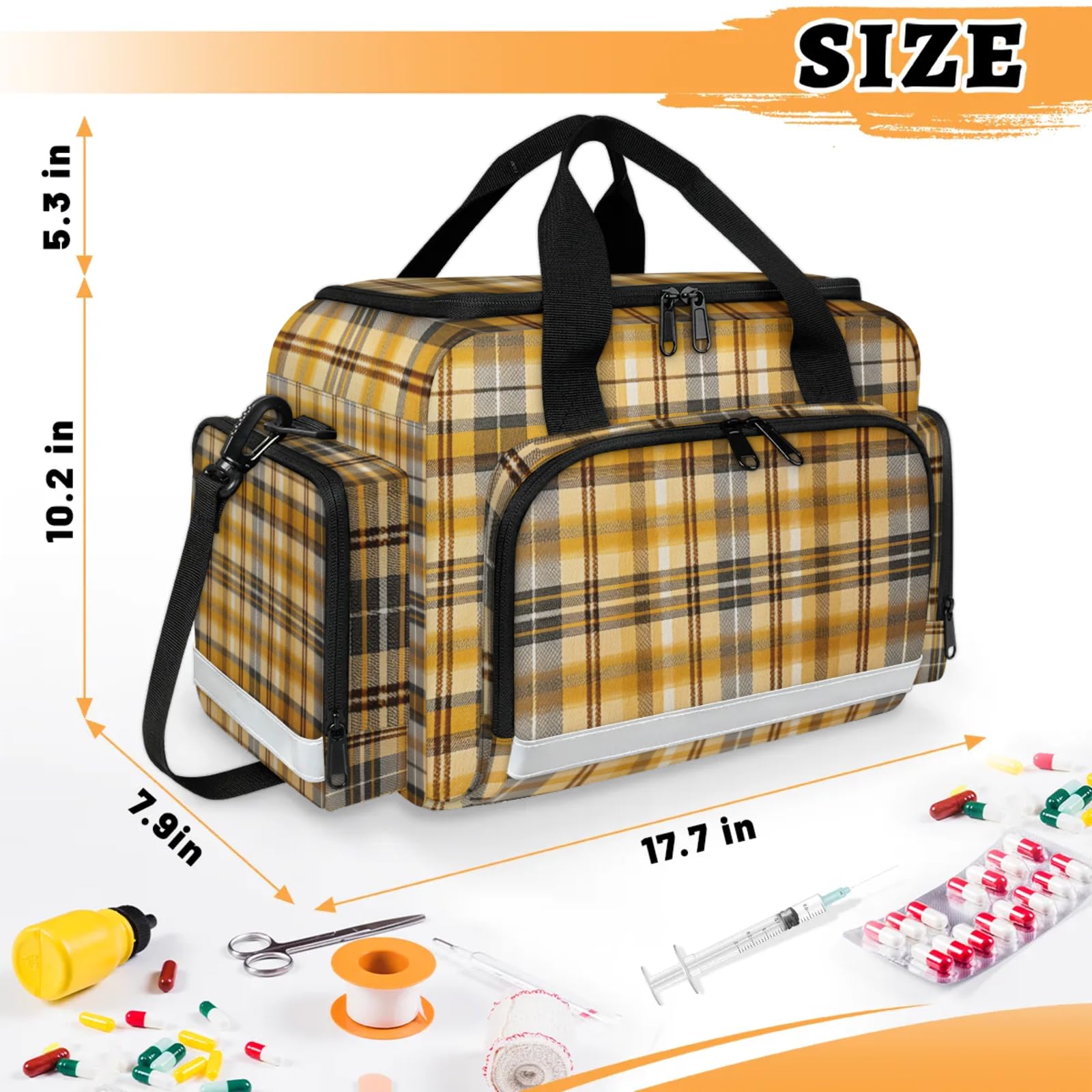 GzLeyigou First Aid Bags Empty, Traditional Plaid Emergency Bag First Aid Kit Multiple Compartment Kit Carrier On Call Trauma Bag For Paramedics Emergency Medical Supplies Kit