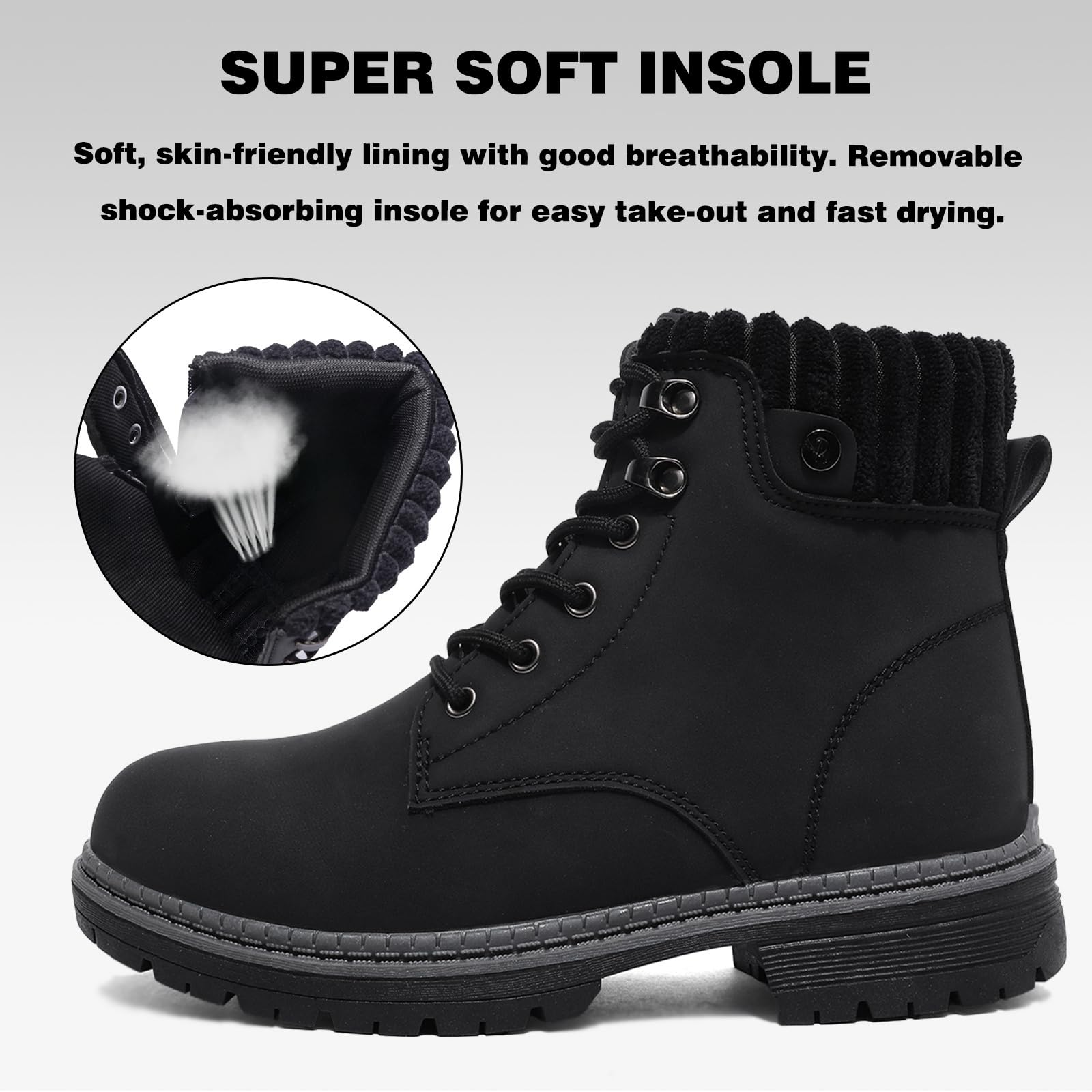 Stivali Donna Inverno Scarpe da Neve Impermeabili Stivaletti Pelliccia Stringate Outdoor Stivali da Trekking Caldi Snow Boots GR.37-42 Nero-39EU