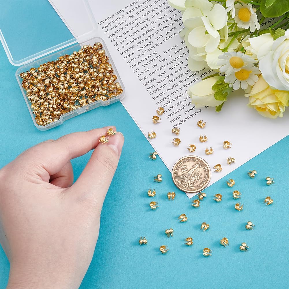 UNICRAFTALE About 250Pcs Stainless Steel Bead Tips Gold Open Bead Tips Knot Covers Clamshell Calotte Bead Tip Metal Fold-Over Bead Tips 1mm Small Hole End Caps for Jewelry Making Accessories