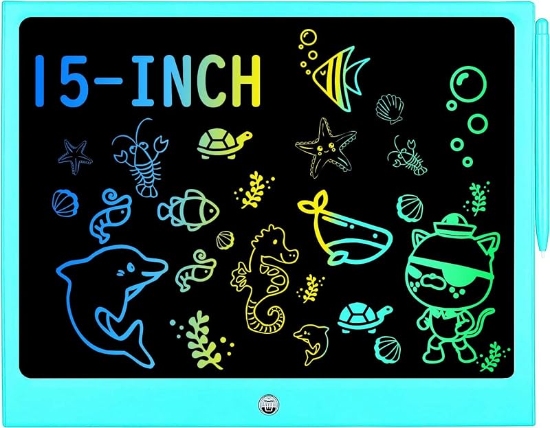 Tableta de escritura LCD, tablero de dibujo electrónico colorido de 15 pulgadas, juguete para niños | Tablero de garabato borrable para niños, edad 3+, tableta de dibujo de cumpleaños de Navidad, juguetes educativos de aprendizaje, regalo