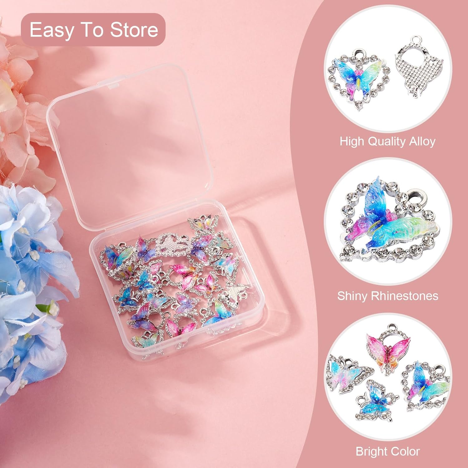 Craftdady 20pcs Butterfly Rhinestone Pendants Crystal Butterfly Bracelet Charms Colorful Dangle Earring Charms Hang Ornament 14-22 mm for DIY Craft Necklace Jewelry Making - Image 3