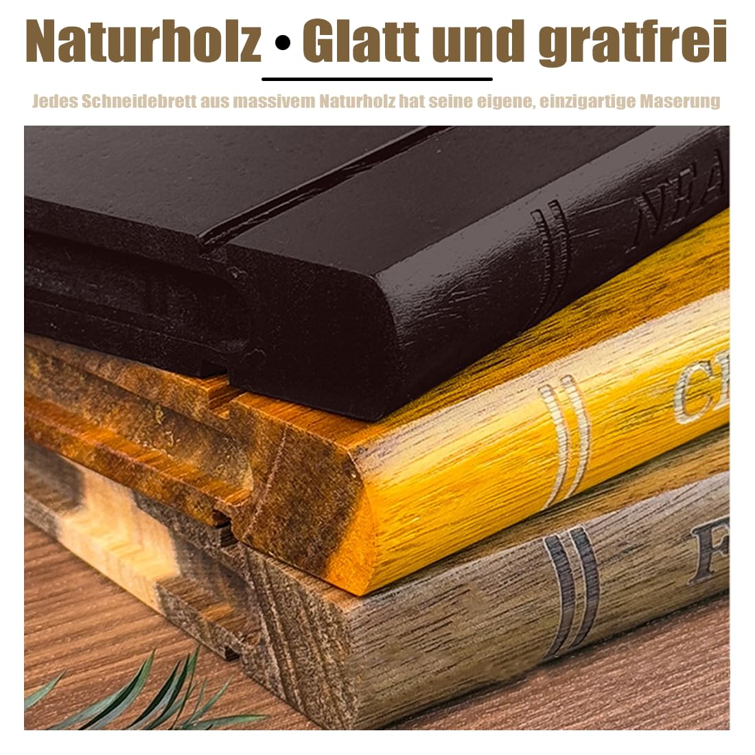 Schneidebrett Holz Buchoptik, Book Cutting Board mit Ständer, Holzschneidebrett, Das Sieht aus wie Bücher, Geeignet für Käse, Brot, Fleisch und Gemüse (Dreiteiliges Set + Ständer (3 * Schneidebrett))