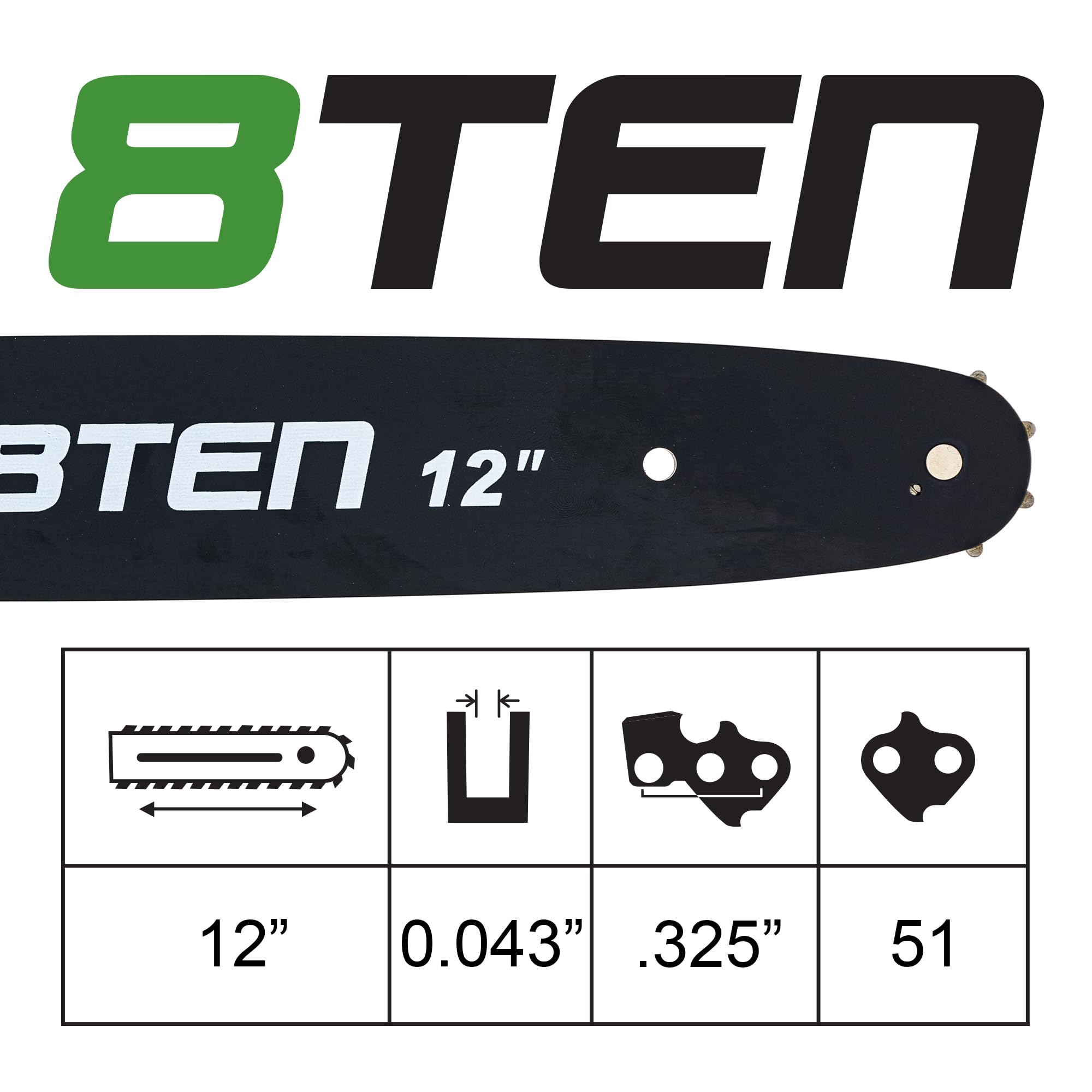 Amazon.com: 8TEN 12 Inch Chainsaw Guide Bar .043 .325 51DL Chain