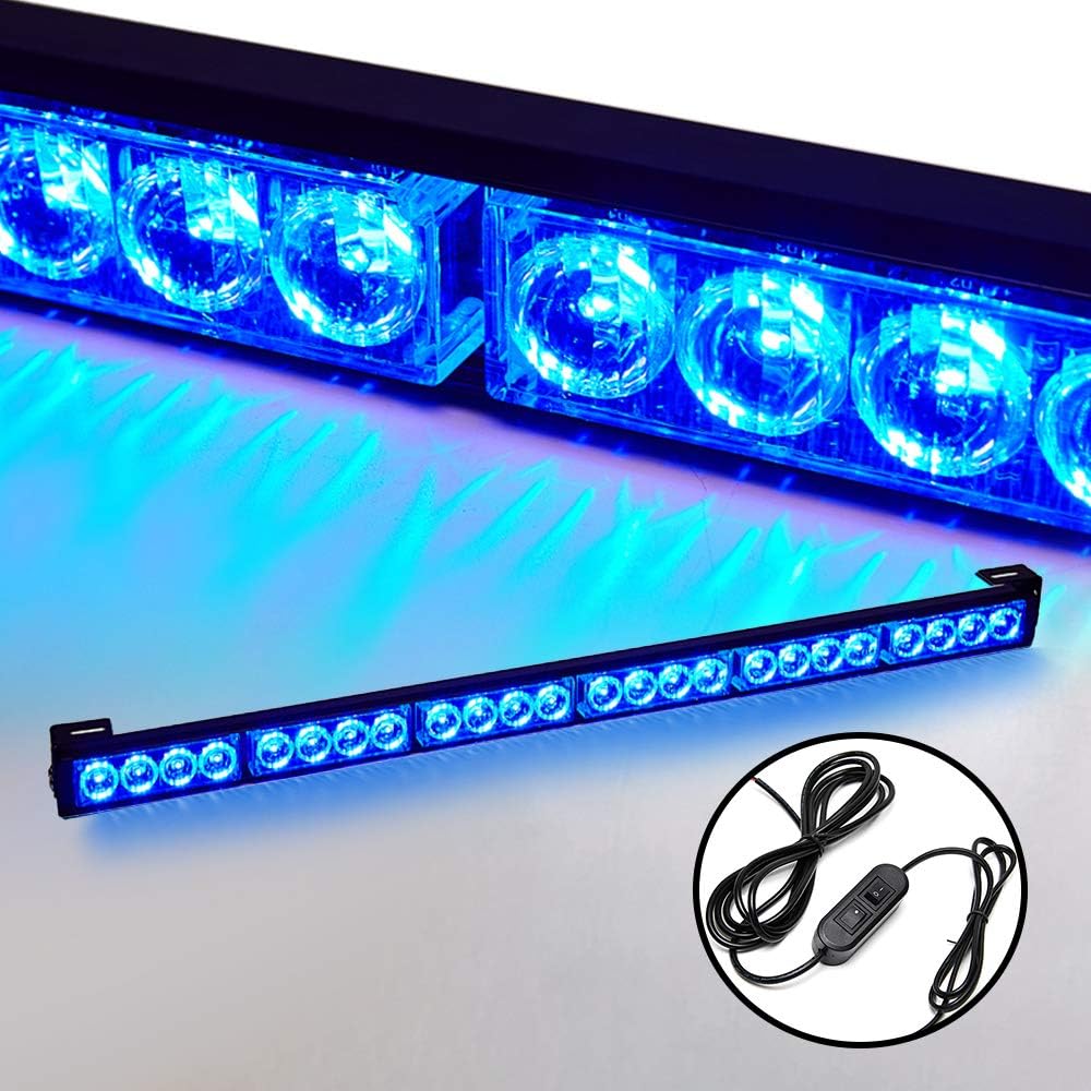 TeddyTT 27 Inch Blue Police Emergency Traffic Advisor Warning Caution Strobe Lights Bar Led Outdoor Waterproof Directional for Constuction Vehicles Trucks Set with 13 Ft Cable Extention Cigar Plug