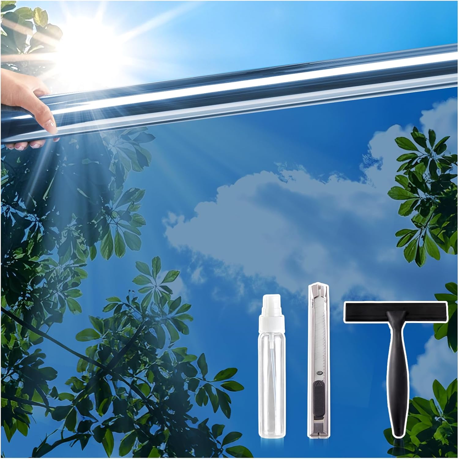Coavas One Way Privacy Window Film with Tools, Reflective