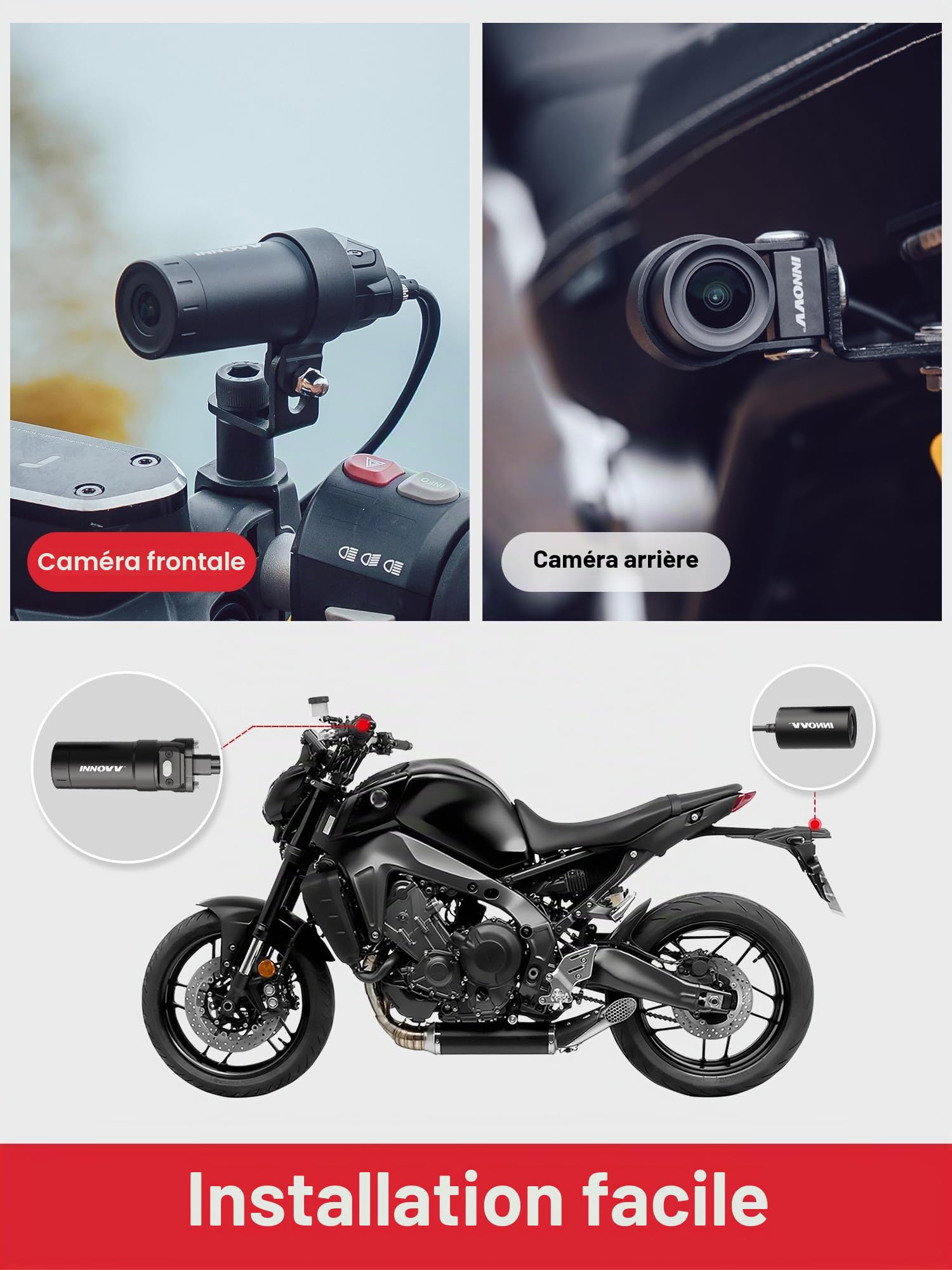 INNOVV K6 Caméra de Tableau de Bord Double Canal QHD 2K + 1080p IP67 étanche avec Wi-FI, Ange doré à 120°, détection accéléromètre, Prise en Charge 256 Go (Carte SD Non Incluse)