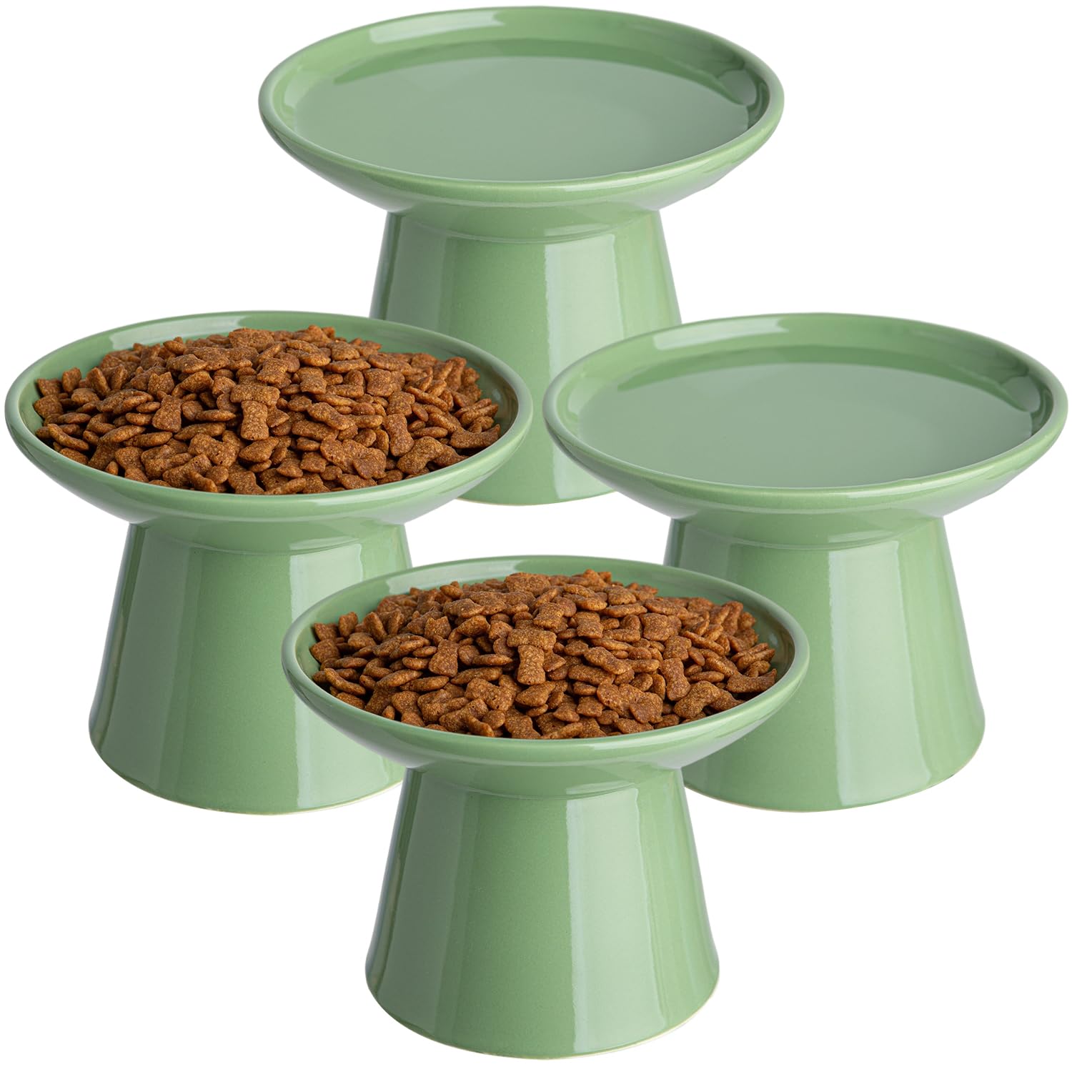 6.2 Inch Extra Wide Elevated Ceramic Cat Bowls, Food and Water Bowl Set for Elder Big Cats Small Dogs, Raised Design for Pet Easy Eating, Protect