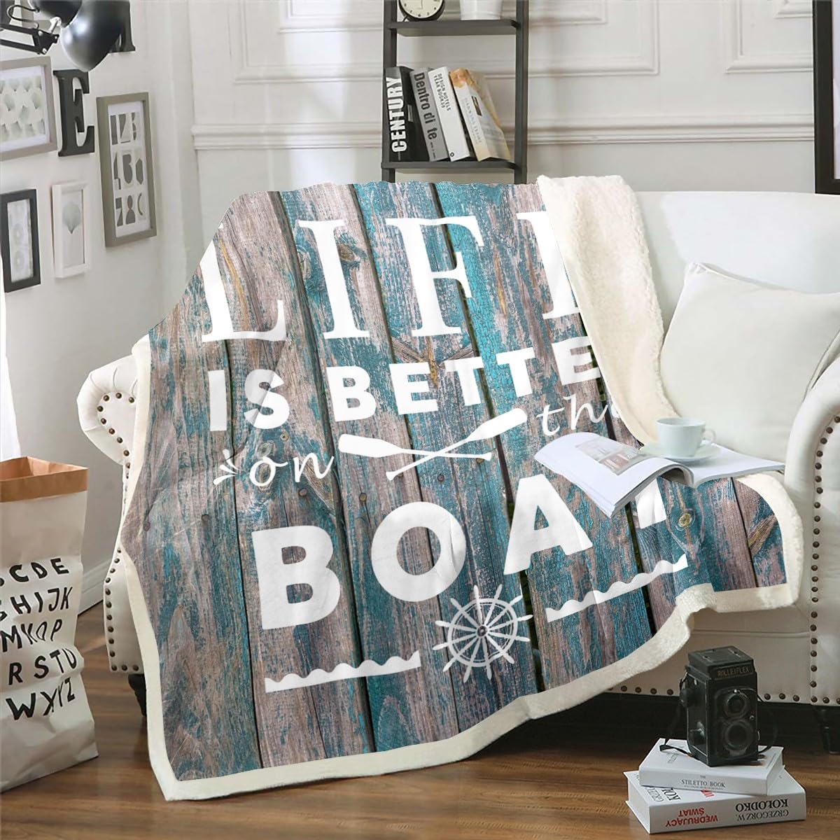 Erosebridal Go Boating Fleece Bed Blanket Lake House Life Sherpa Blanket Queen 90