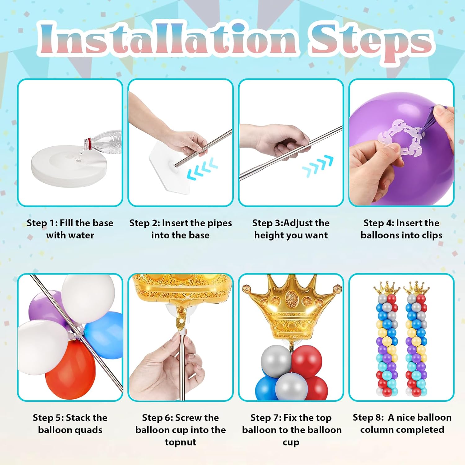 Voircoloria Balloon Column Stand Kit Set of 4, Adjustable Balloon Arch Stand Tower Kit Pillar for Gender Reveal Baby Shower Birthday Wedding Celebration Party Decorations