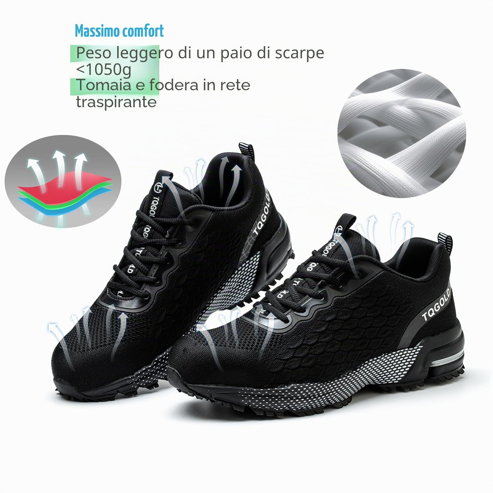 TQGOLD Scarpe Antinfortunistiche Uomo Donna Leggere Comodo | Scarpe da Lavoro con Punta in Acciaio | Ammortizzazione Traspiranti Antiscivolo | ideali per Cantiere, Magazzino