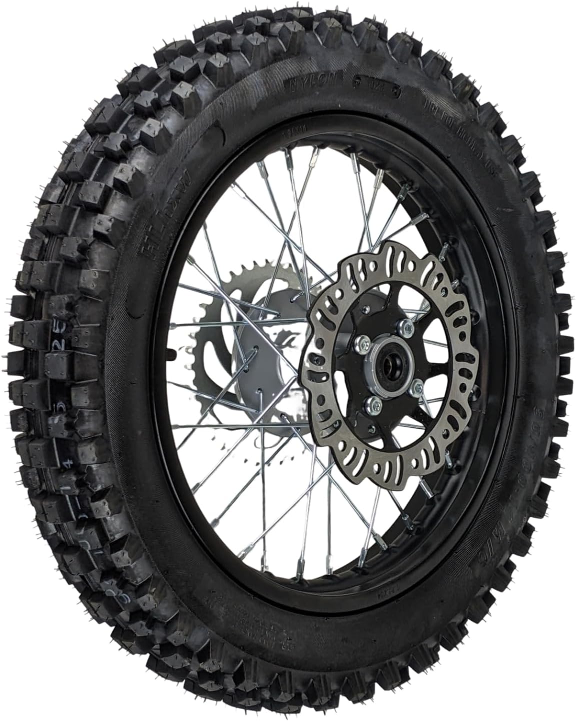 RedCap 14" Rear Tire Rim 90/100-14 Wheel Assembly with 12mm Axle Hub Brake Rotor & Sprocket Compatible 125cc 140cc 150cc 160cc Dirt Pit Bikes KLX65 Apollo Kayo SSR CRF70 TTR110