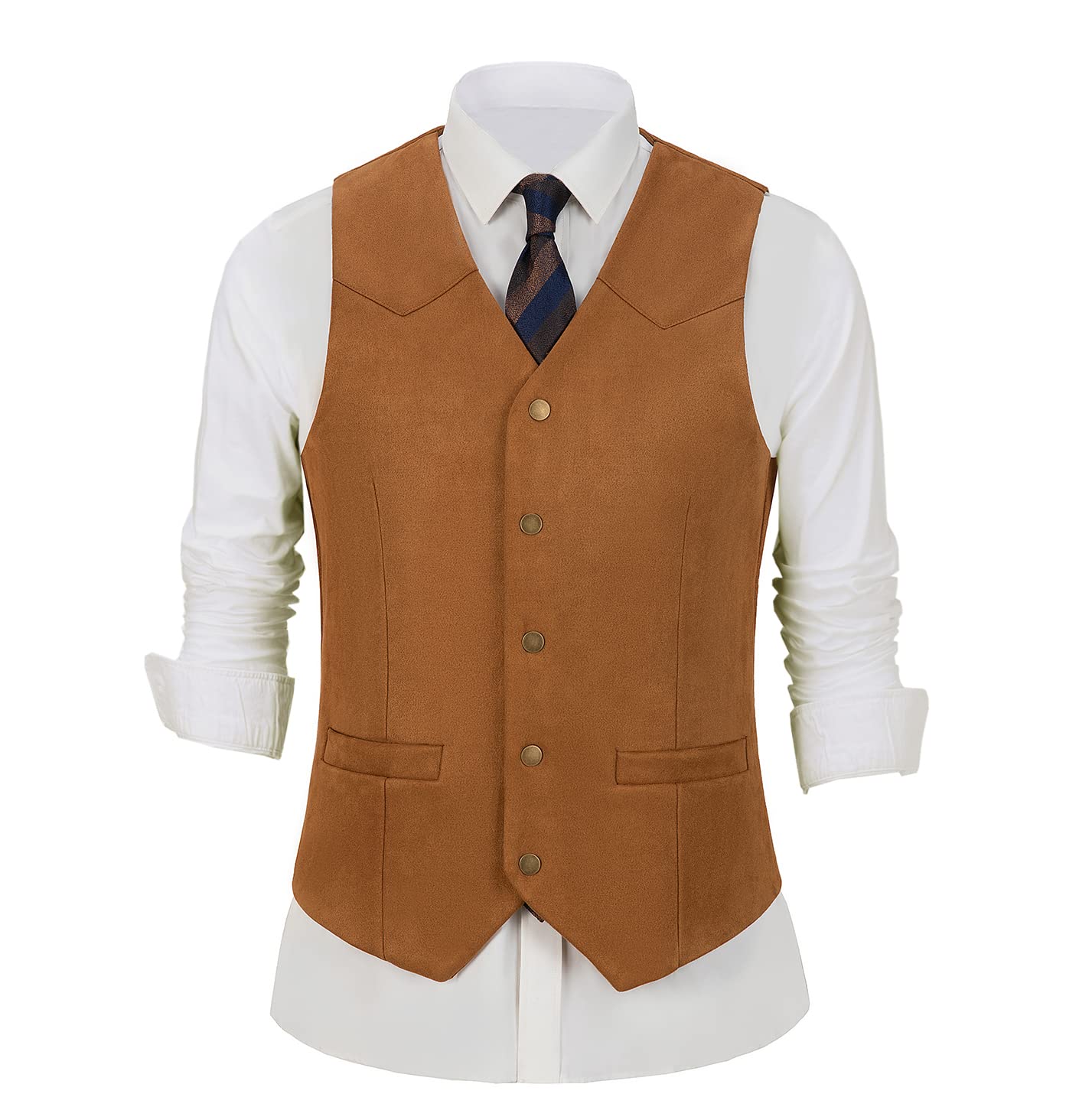 Tuikayoo Gilet de costume en daim pour homme, style cowboy, Western, coupe normale