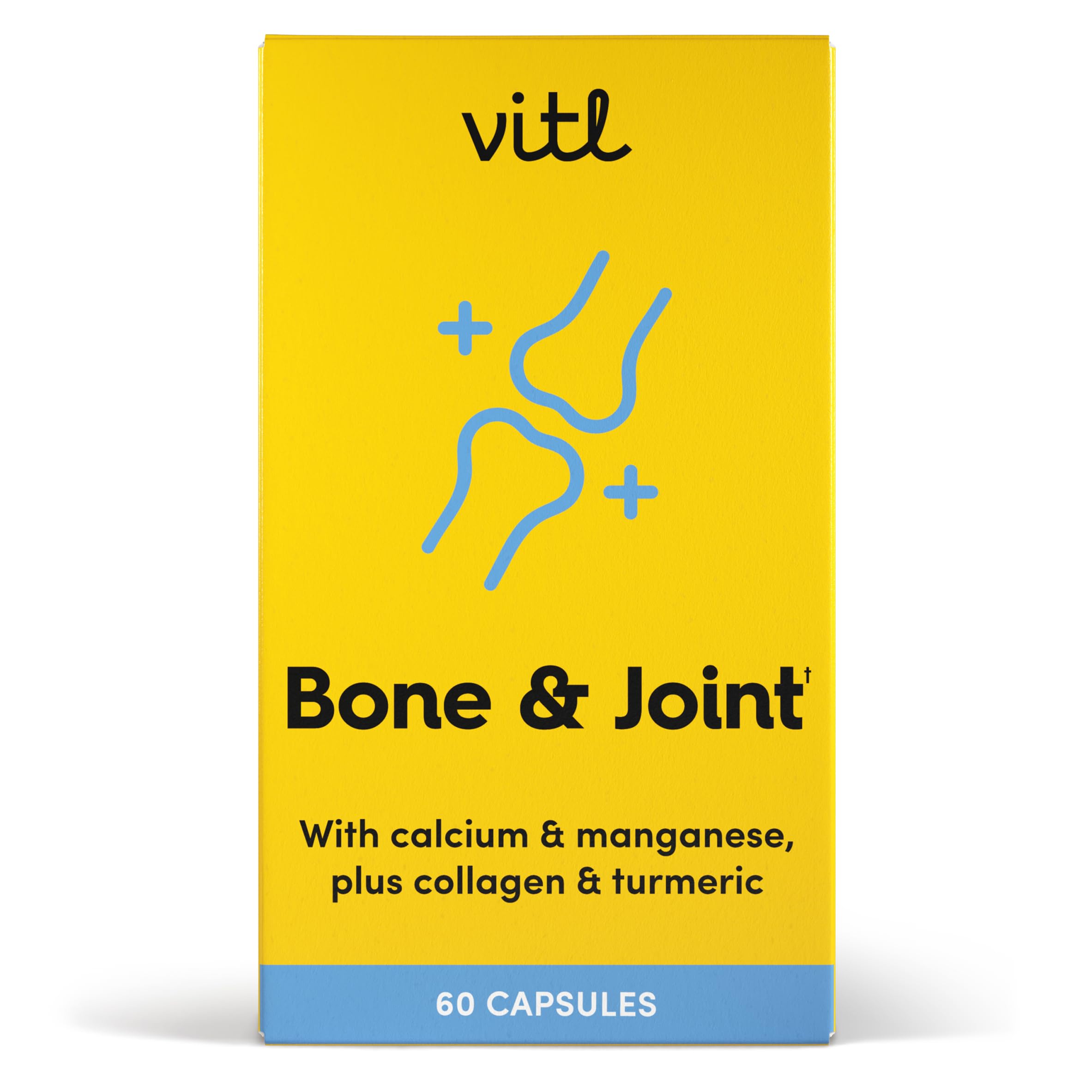 VITLBone & Joint Supplement - 60 Capsules - with Calcium, Manganese, Hydrolysed Type II Collagen & Turmeric - Maintenance for Joints, Bones & Cartilage - Support Mobility & Flexibility