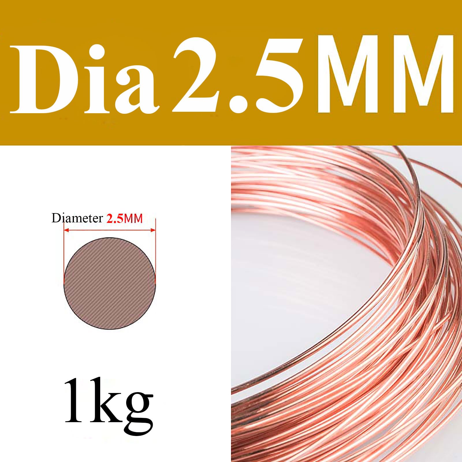 COYOUCO Copper Wire, 2.3/2.5/3/3.5Mm Diameter, 1Kg Weight, Bare Solid Copper Wire for Crafting, Jewelry, Electrical, Industry,2.5mm*1kg