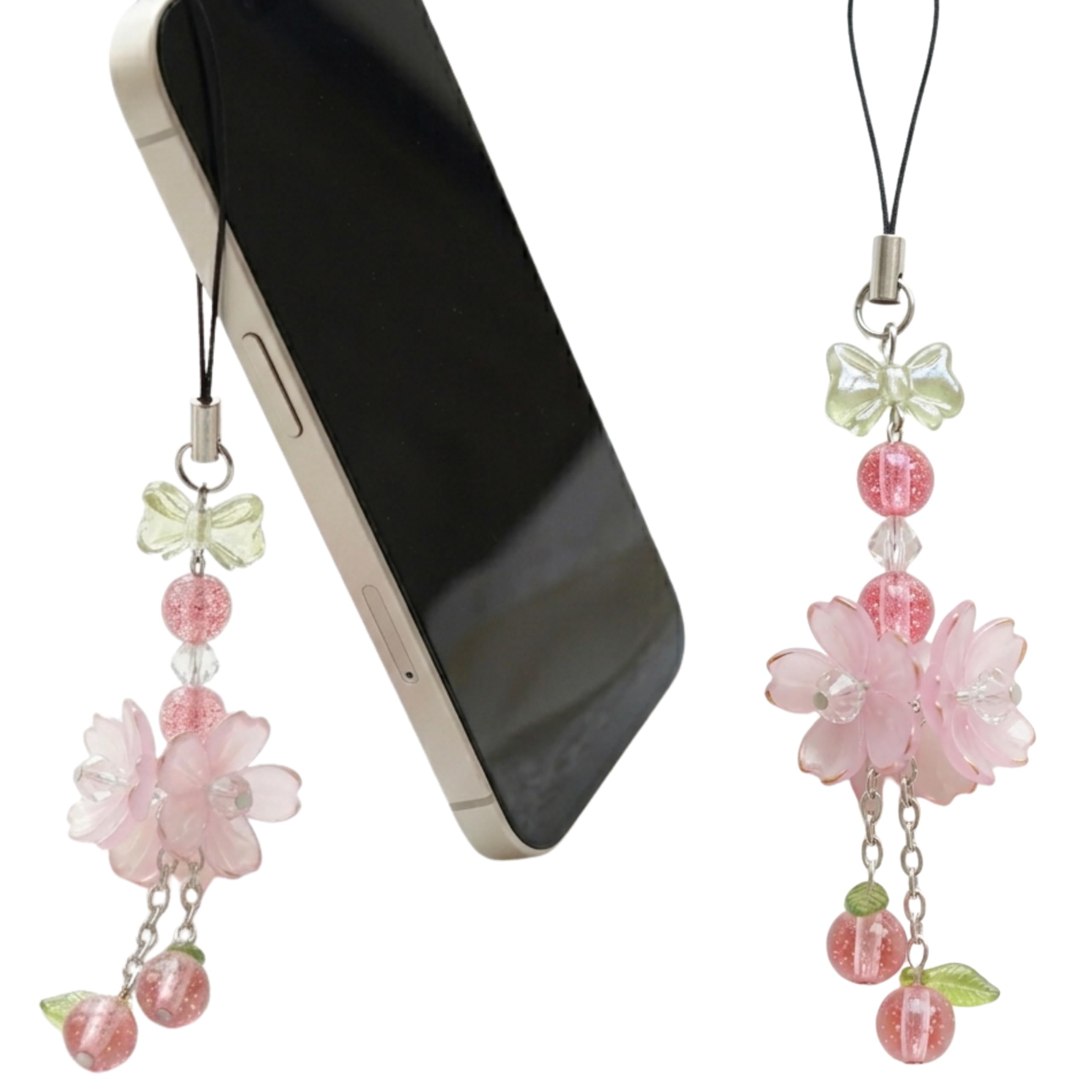 Pastel Pink Cherry Blossom Phone Charm for Girls – Cute Kawaii Korean Aesthetic Hanging Charm for Mobile, Bag & Keychain-image-38