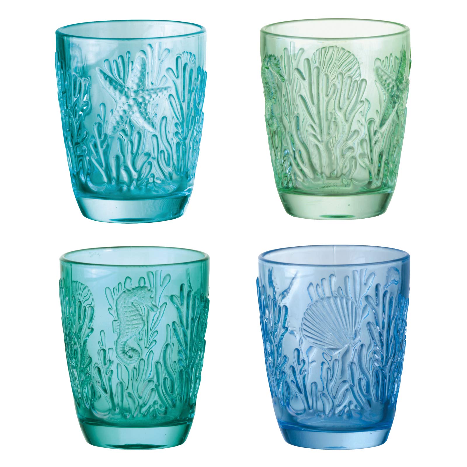 Artland Assorted,Blue,Green Marine Tumblers Set Of 4, Glass, Multi-Coloured, Tumbler Glass