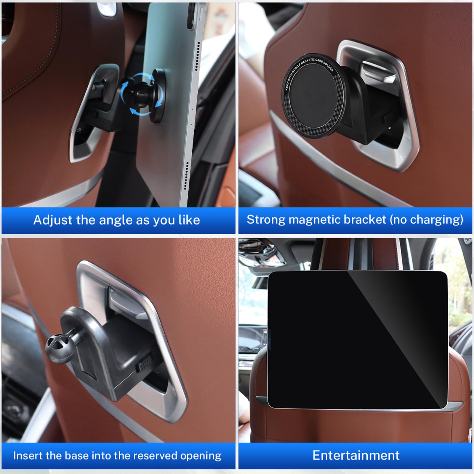 KUNGKIC Supporto per tablet da auto per BMW X3 X5 X6 I20 G05 G06 G45 G60 G61 G70 Mag-Safe Supporto magnetico per cellulare da auto, poggiatesta universale girevole a 360°