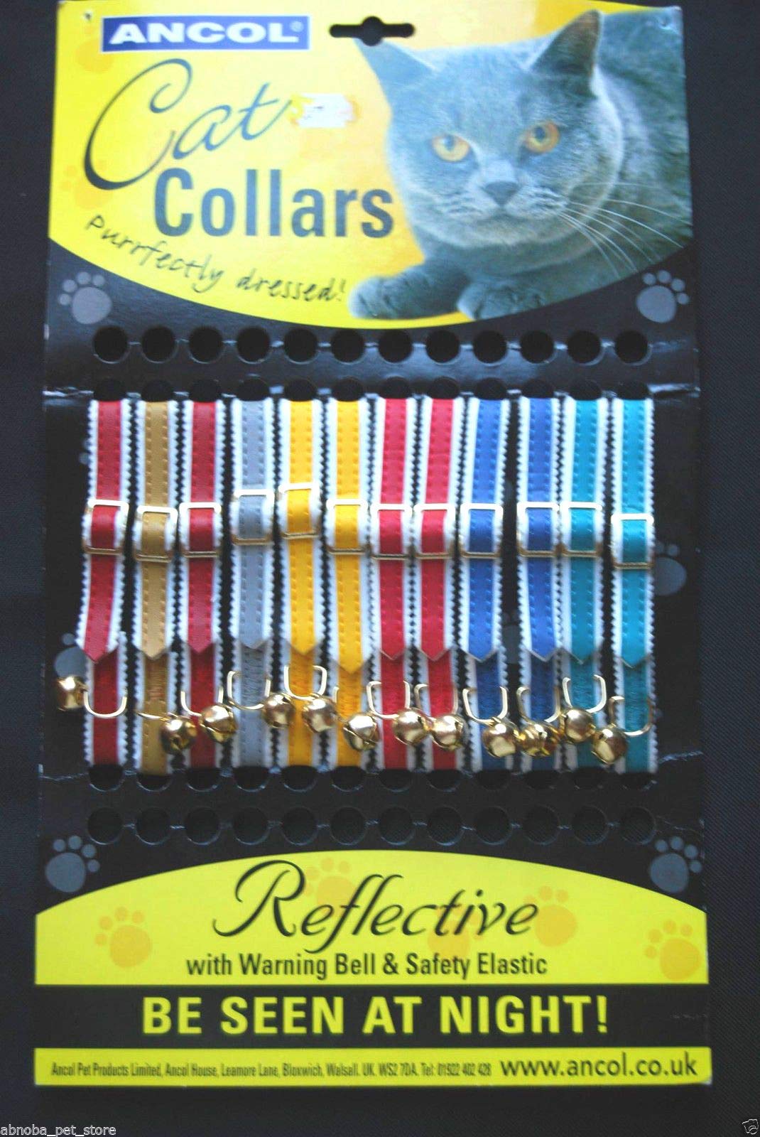 Paradise Pets 3 X Ancol Reflective Elasticated Cat Collars NOT PLASTIC CLIP COLLARS (Assorted Colors)