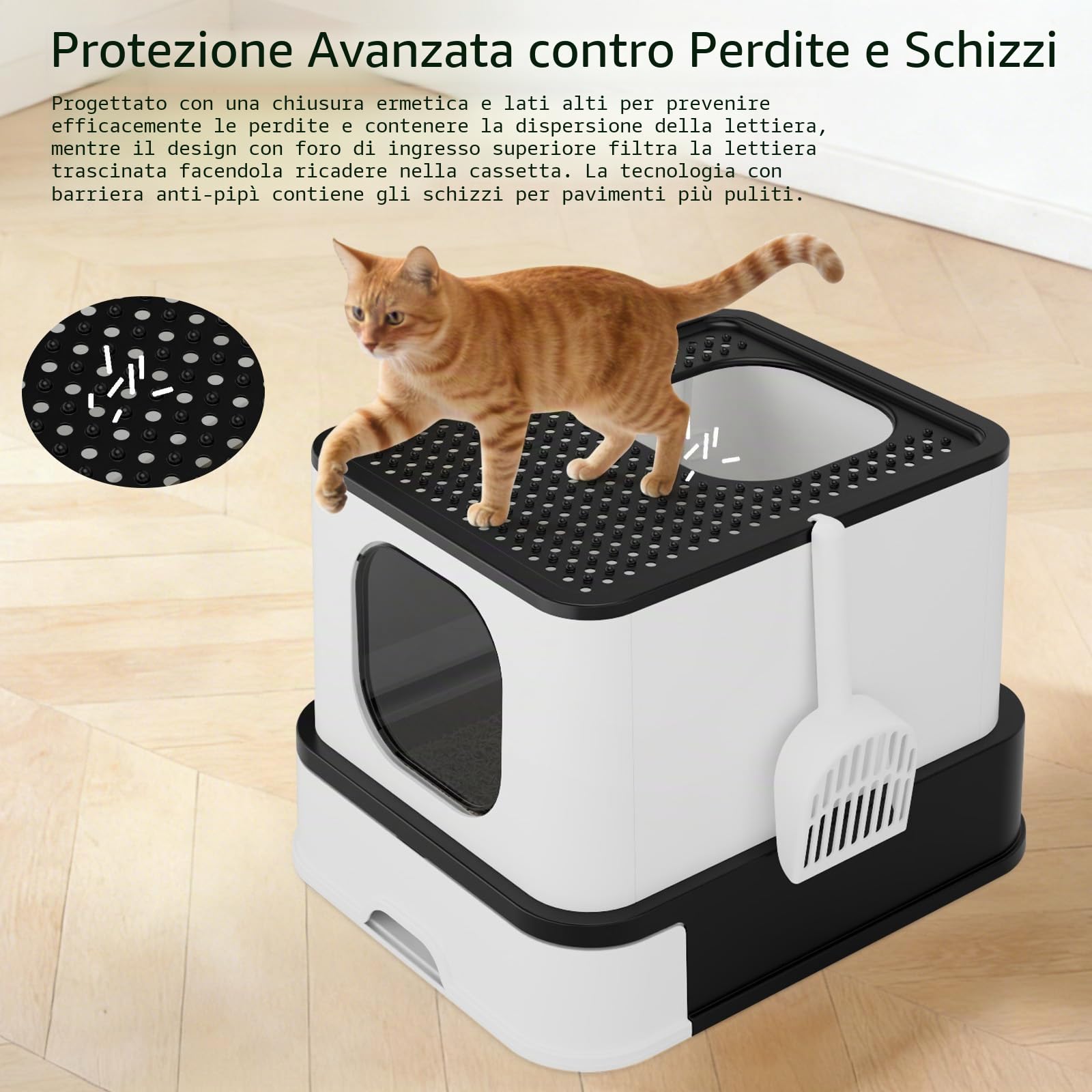 Sfozstra Grande lettiera per gatti: Lettiera chiusa a prova di perdite, in acciaio inox, per più gatti, inodore, utilizzabile in bagno (nero, L)