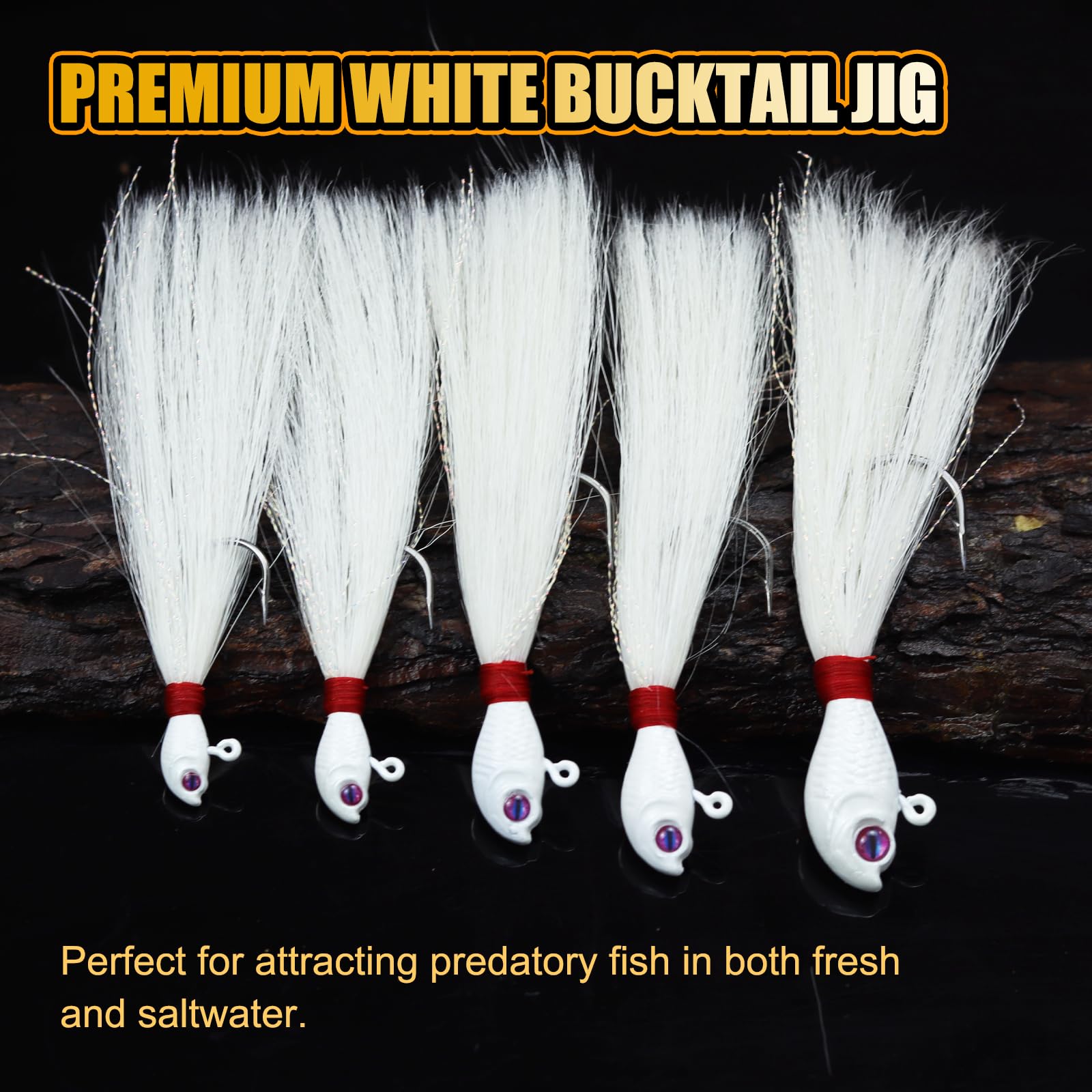 Bucktail Jigs, realistischer Haar-Jig-Angelköder mit Einzelhaken, Bucktail Swimbait Jig für Barsch, Striper, Zander, Flunder, 7,1 g, 14,2 g, 28,3 g, 56,7 g