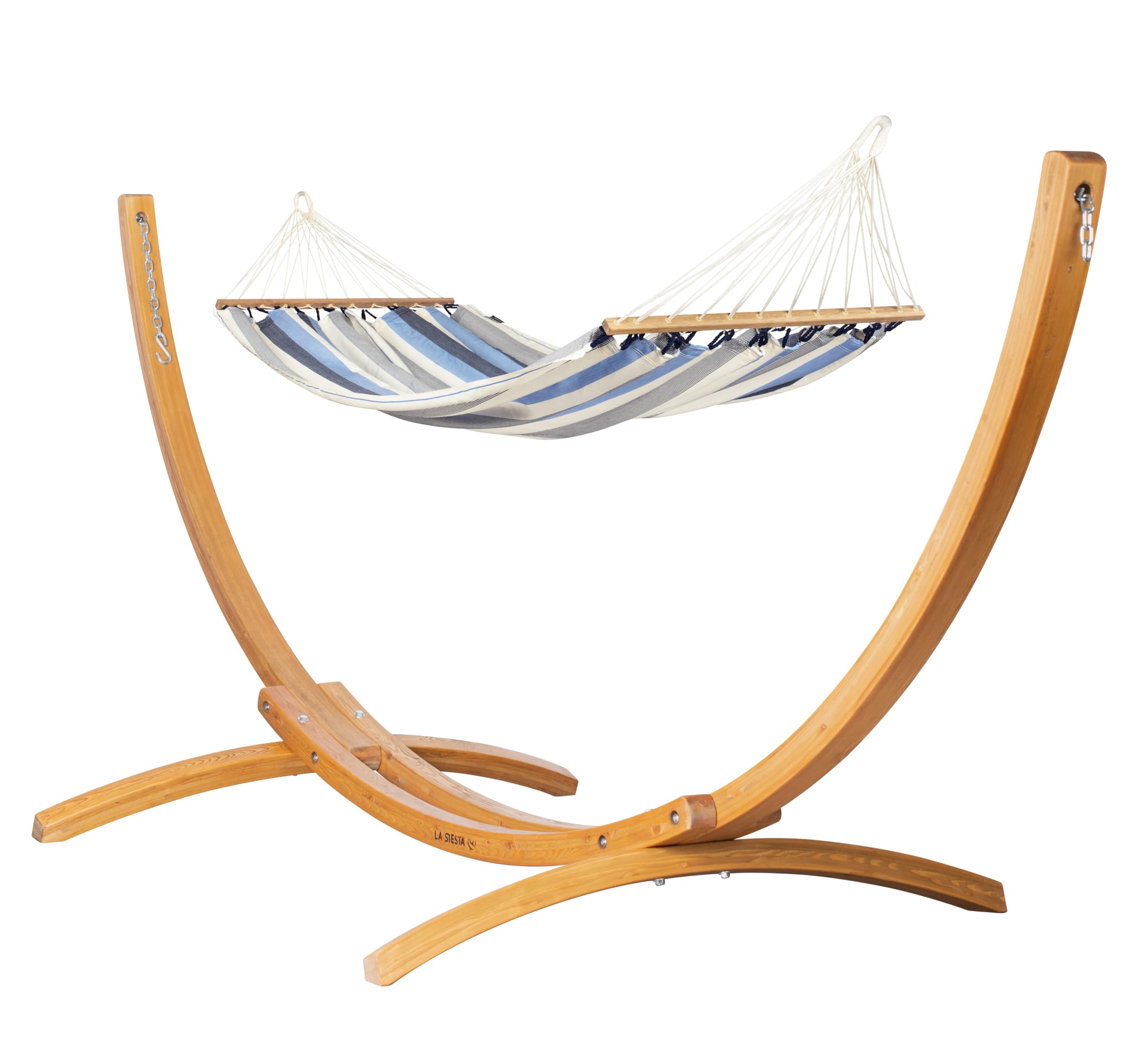 LA SIESTA® Alisio Amaca con asta e supporto in legno, amaca per esterni, resistente alle intemperie, amaca sospesa su supporto in legno, per 1 persona, colore mare