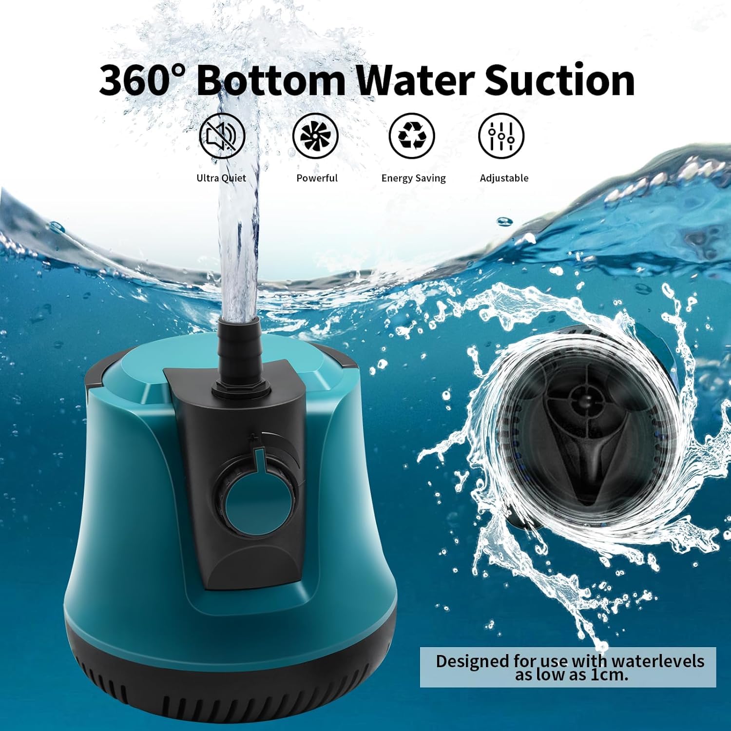 Asian Pumps & Machineries 120W Submersible Water Pump with Flow Knob & Bottom Suction for Aquarium, Small Pool, Statuary, Pond, Hydroponics Fountain with 3 Nozzles Head 4.5 Mtr flow 3000 l/hr Ac 220V - Image 5 thumbnail