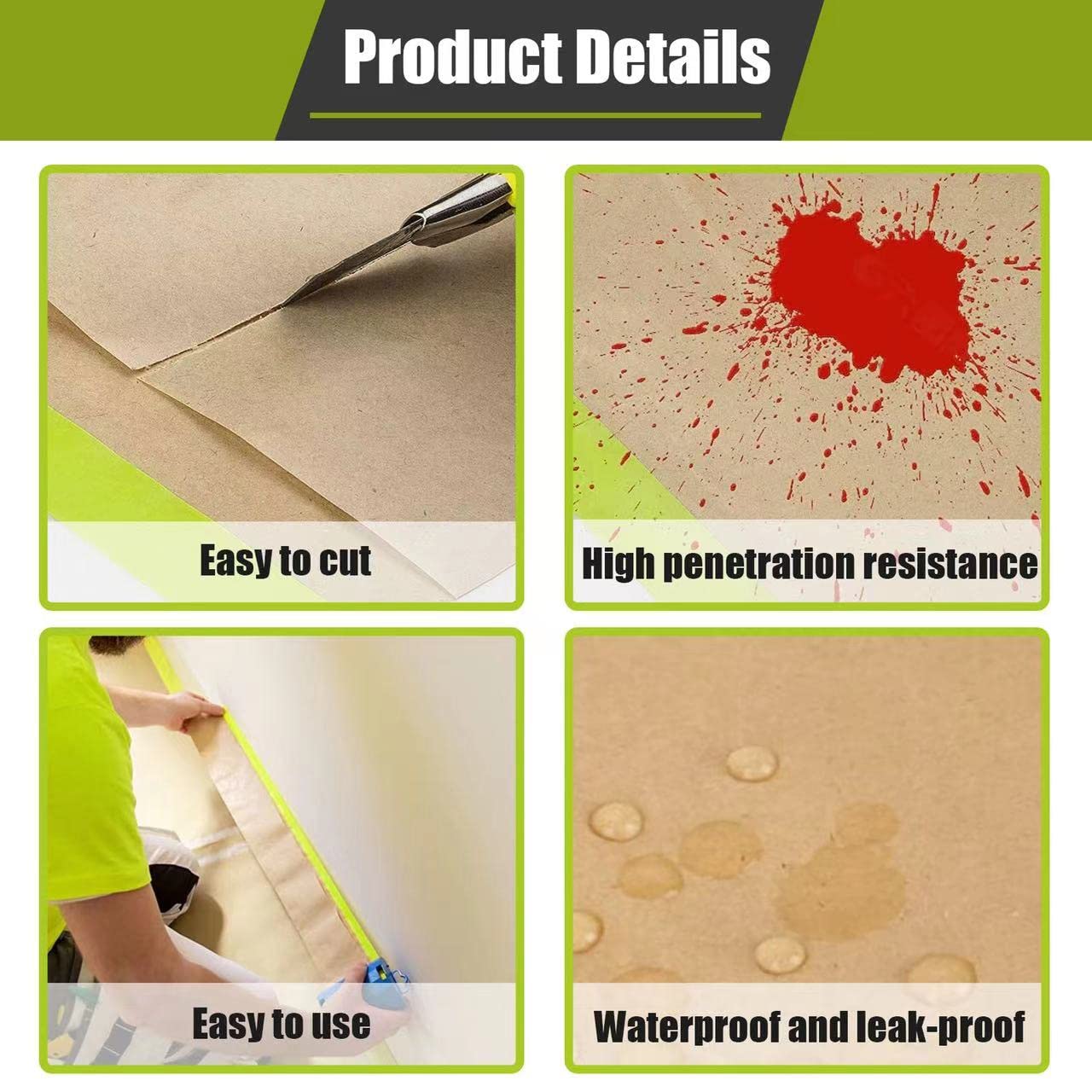 Tape and Drape, papel de enmascarar de 12 pulgadas x 200 pies para pintar, papel de enmascarar precintado con adhesivo, cinta de pintura, papel de cubierta de protección de automóvil para