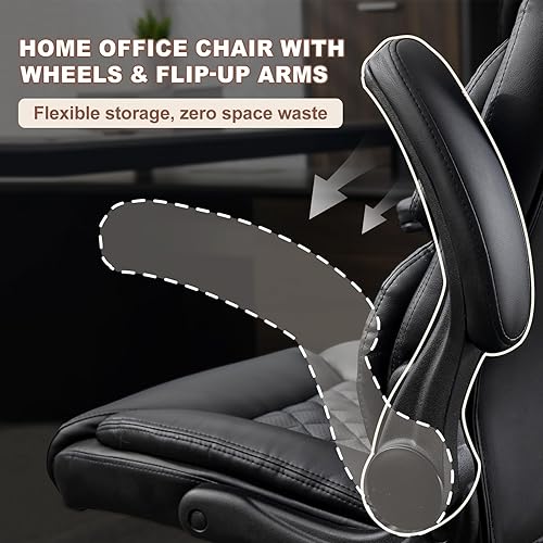 Miniatura 6 de Silla de oficina ejecutiva de piel sintética con ruedas, sillas de escritorio pequeñas giratorias de 360 con brazos acolchados, silla ergonómica