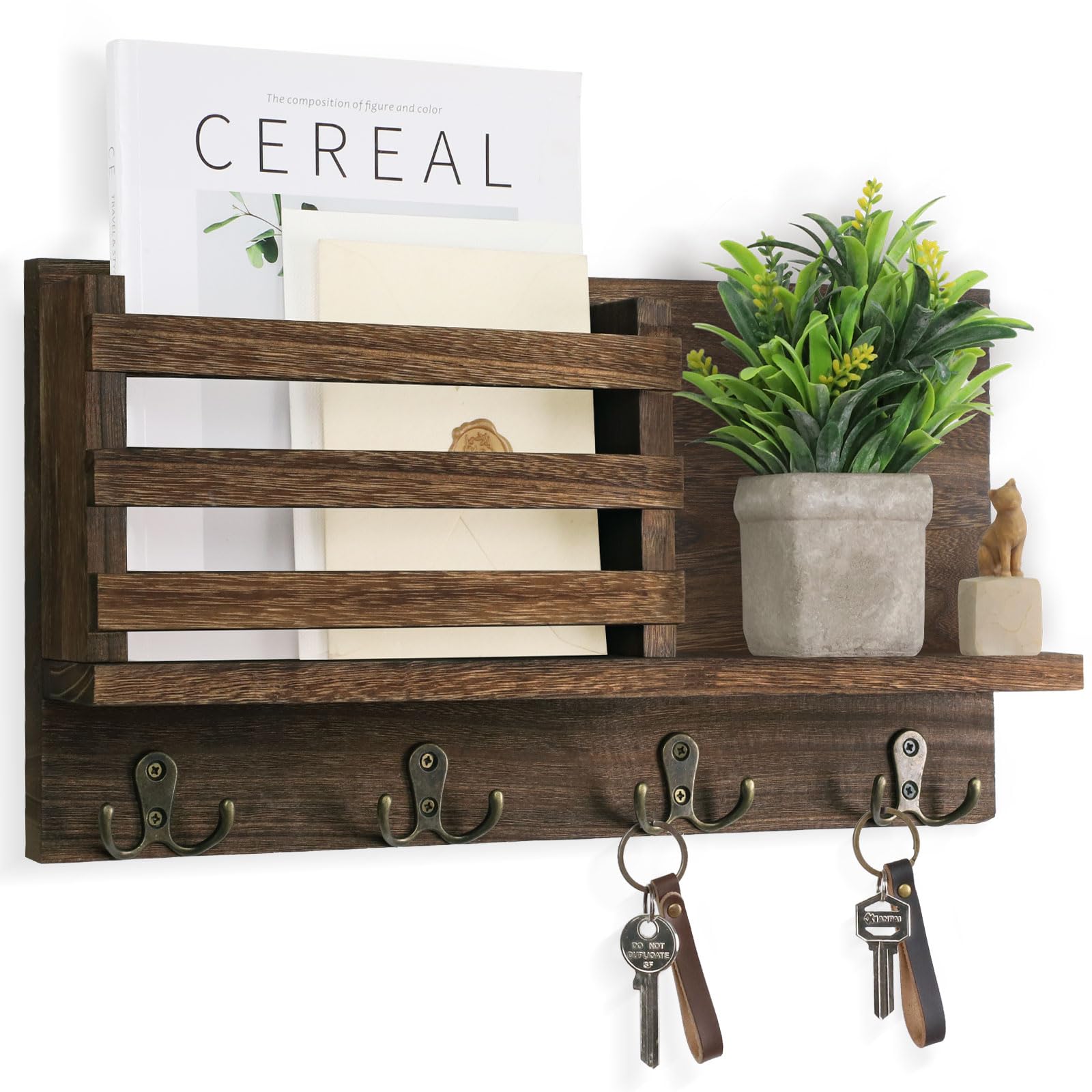 een rustiek houten sleutelhanger voor aan de muur met zes - Netherlands