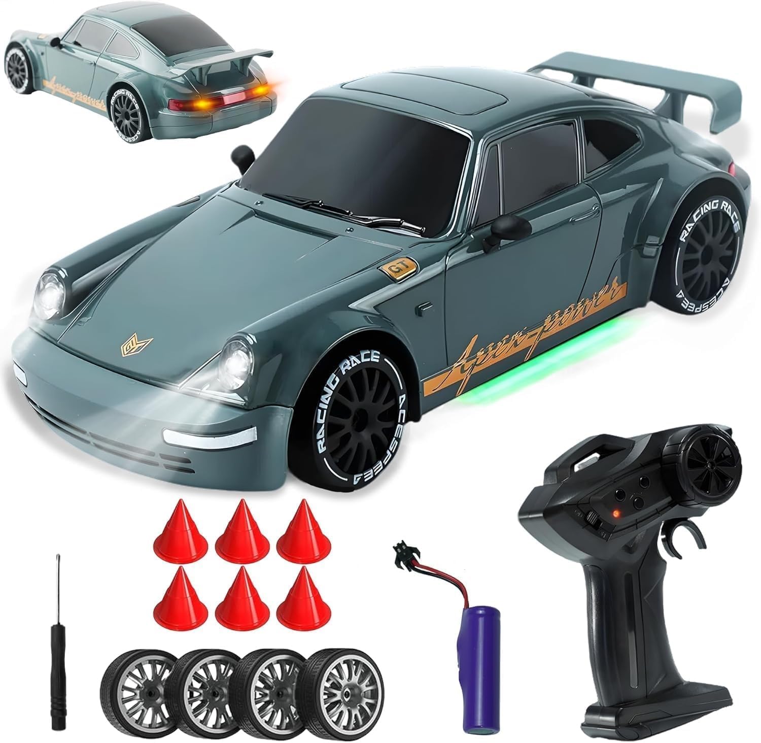 Remote Car Drift Car Remote Control Car 2.4GHz 1:20 Scale 4WD 20KM/H High Speed Model Vehicle with LED Lights Drifting Tire Racing Sport Toy Car for Adults
