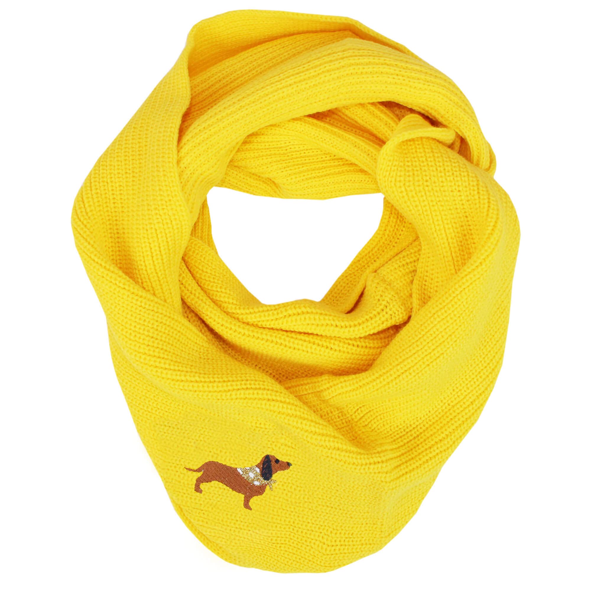 TeddyT's Dachshund Sausage Dog Embroidered Double Wrap Knitted Snood Scarf