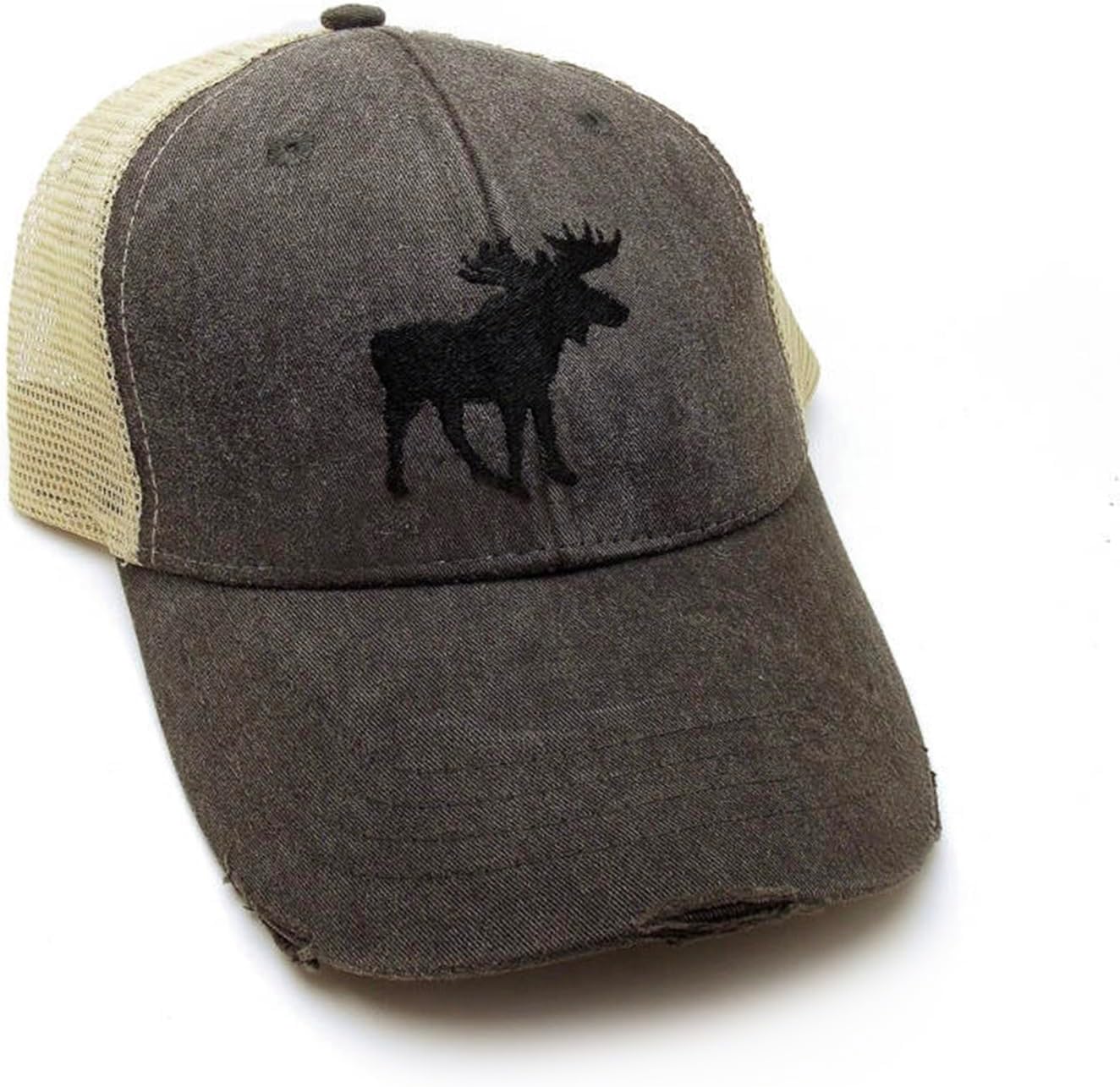 Black Lantern Mens Vintage Trucker Hat – Brown Distressed Embroidered Mesh Snapback Cap