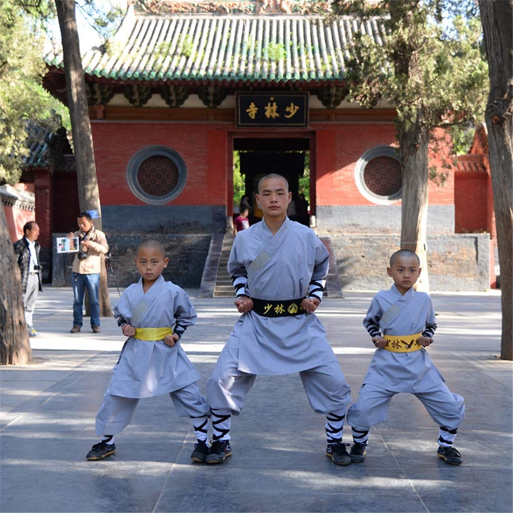 Kinder Kung Fu Uniform, Chinesische Traditionelle Tai Chi Wushu Kleidung Kinder Kampfsport Performance-Kostüm Shaolin Taekwondo Training Bekleidung,Grau,XXL