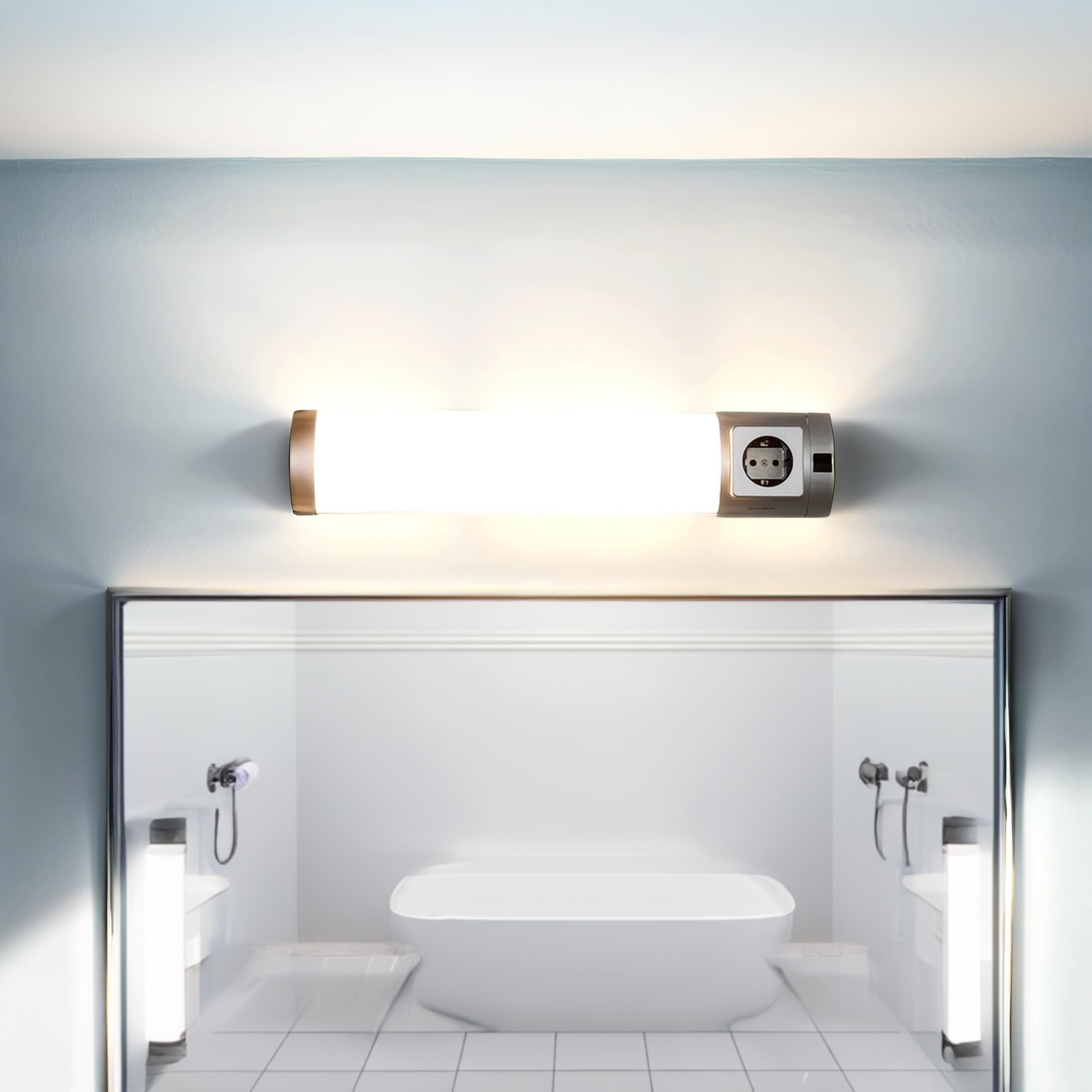 Lampada sottopensile cucina Lampada da prete con presa di corrente color argento bianco Luce LED 5 W integrata con luce calda L:45 cm per cucina bagno