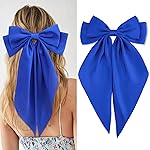 Velscrun Hair Bows for Women Girls Royal Blue Silky Satin Large Coquette Hair Bow Oversized Hair Ribbons Big Hair Bows Clip Long Tail Bowknot Hair Barrettes Halloween Christmas Hair Accessories