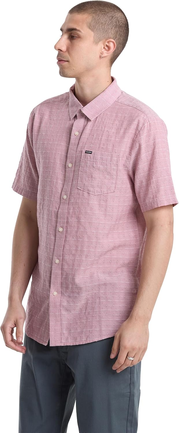 Volcom Men's Shortsleeve Printed Woven Shirt - Lightweight Button-up, Soft Cotton Blend, Casual Fit for Summer