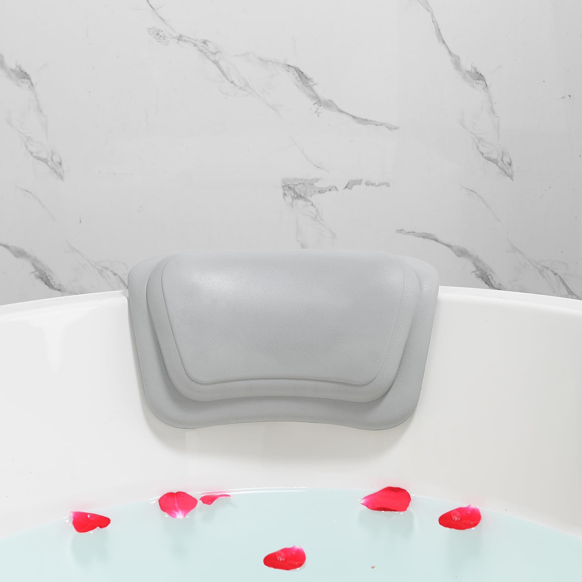 Lonkenn Almohada Bañera, Almohadas de Baño con Ventosas, Almohada Bañera Ergonómica, Waterproof Bath Headrest Bathtub para Todas Las Bañeras, SPA en Casa Bañera de Hidromasaje-Gris
