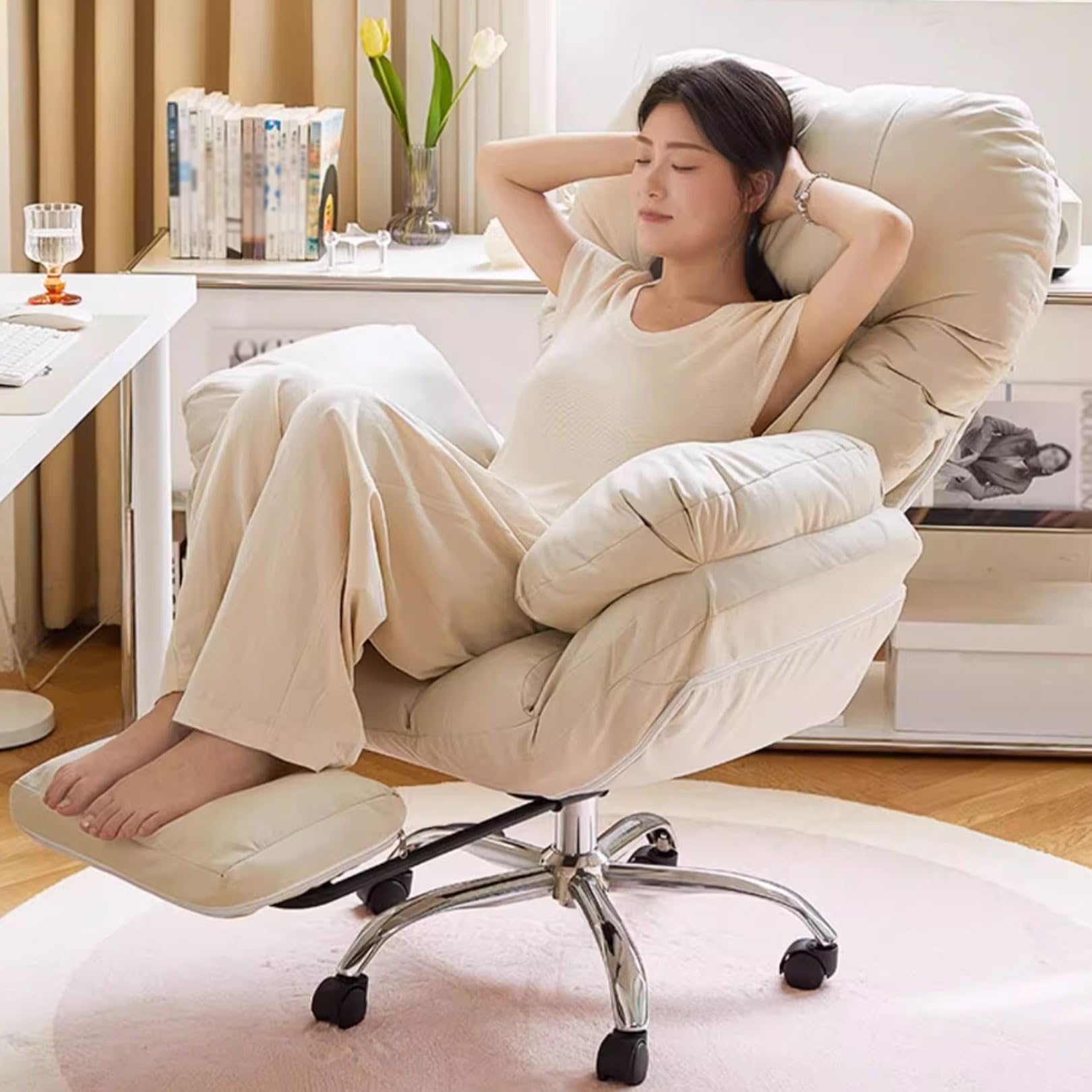 Ergonomiczne krzesło biurowe z wysokim oparciem, obrotowe, duże i wysokie, skórzane siedzenie, wygodny, szeroki fotel, na biurko komputerowe, idealny do użytku domowego i biurowego