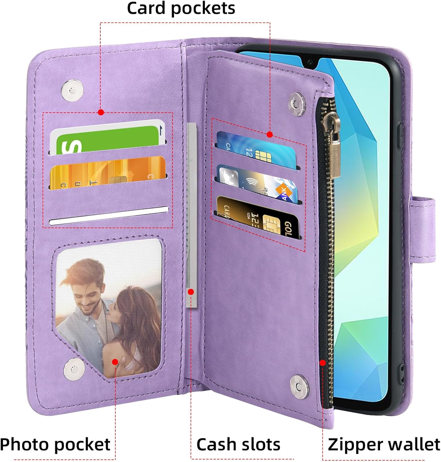 asuwish phone case for samsung galaxy a16 5g/4g wallet cover with tempered glass screen protector and pu leather flip flower folio purse credit card holder stand cell accessories a 16 women men purple