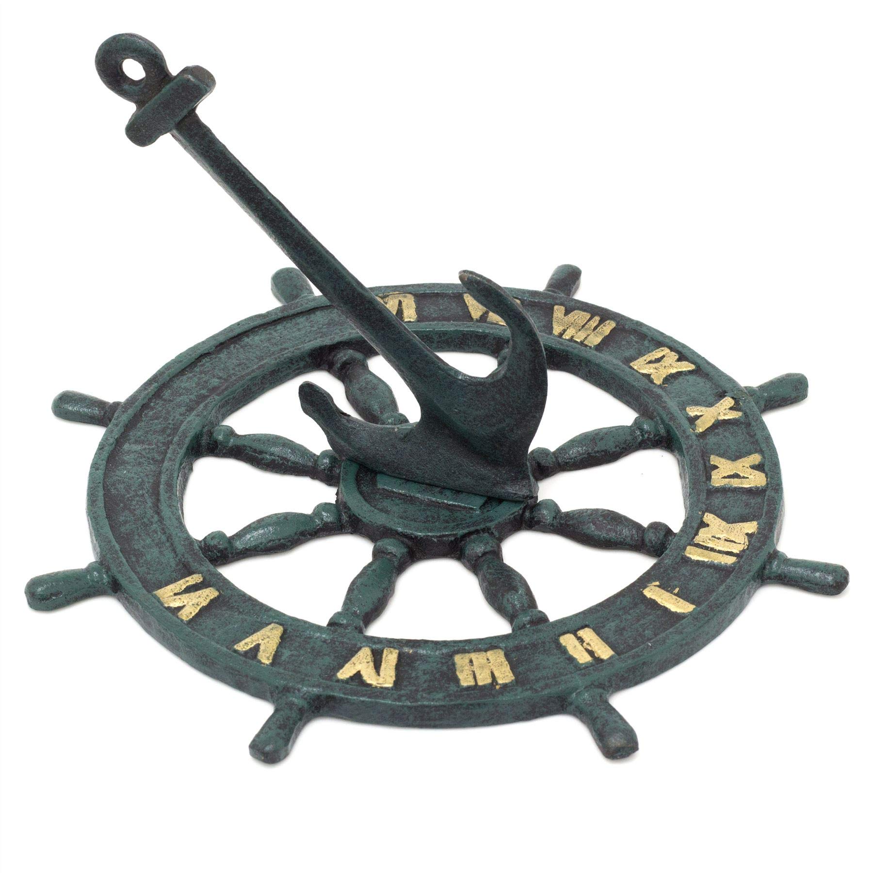 Carousel Home Gifts Bronze Nautical Cast Iron Garden Sundial | Metal Outdoor Sundial Ship Wheel Anchor Ornament - 23Cm