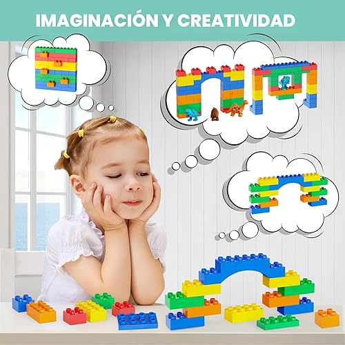 Miniatura 6 de Bloques de construcción para niños pequeños de 2 a 5 años, incluyendo autos de dinosaurios, juego de ladrillos de construcción clásicos grandes de
